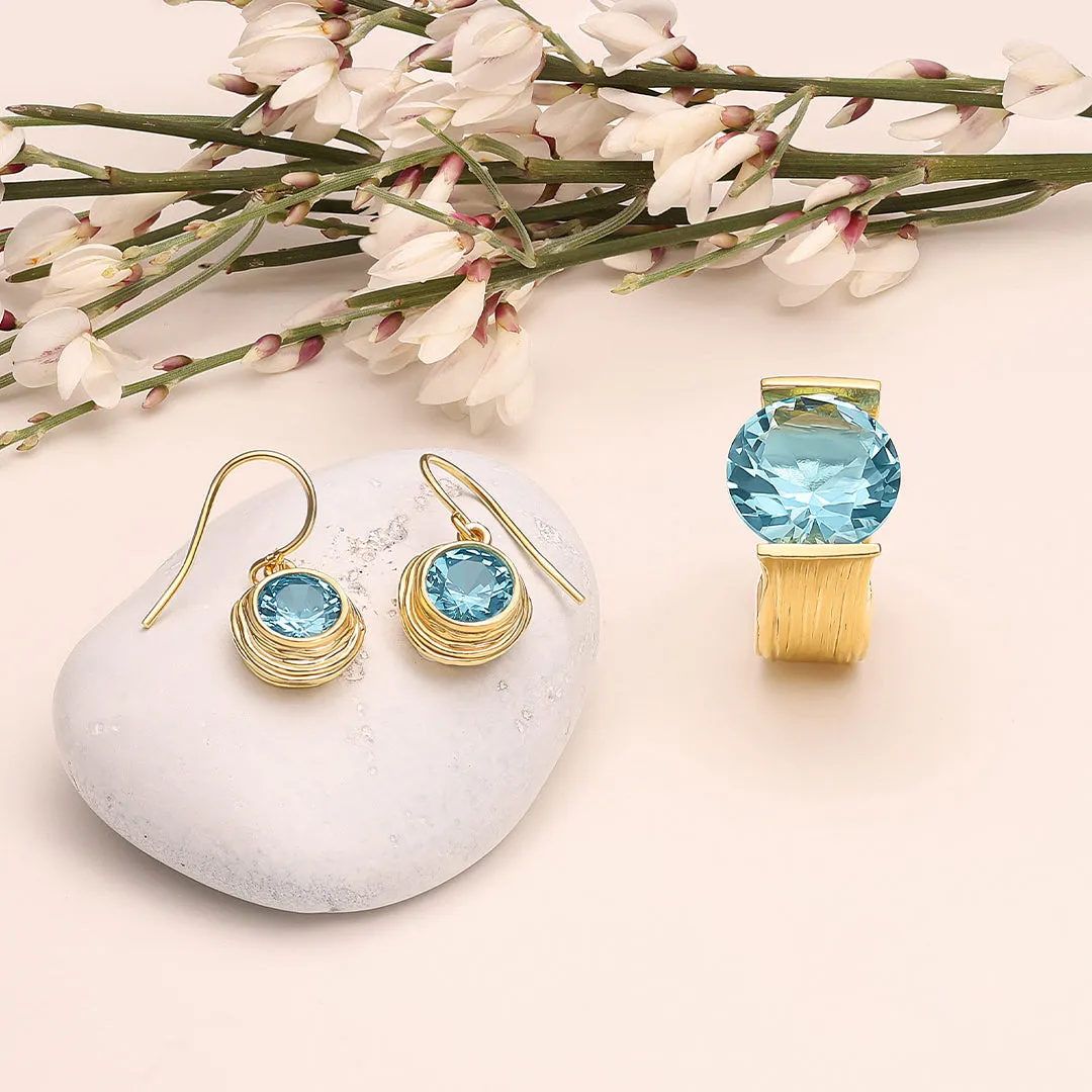14K Gold Over Sterling Silver Aquamarine CZ Earrings