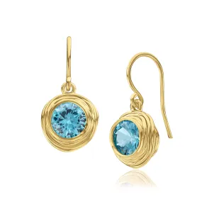 14K Gold Over Sterling Silver Aquamarine CZ Earrings