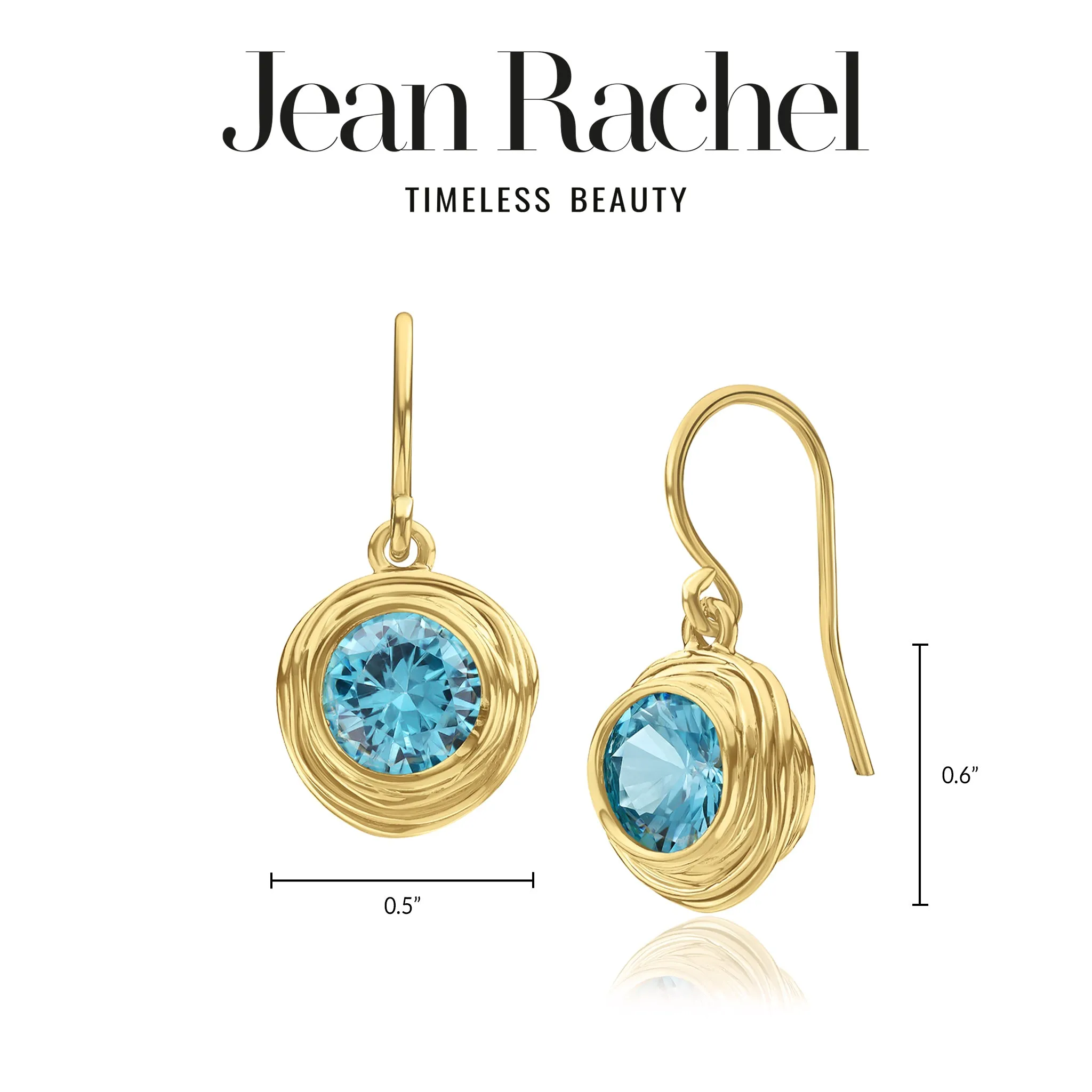 14K Gold Over Sterling Silver Aquamarine CZ Earrings