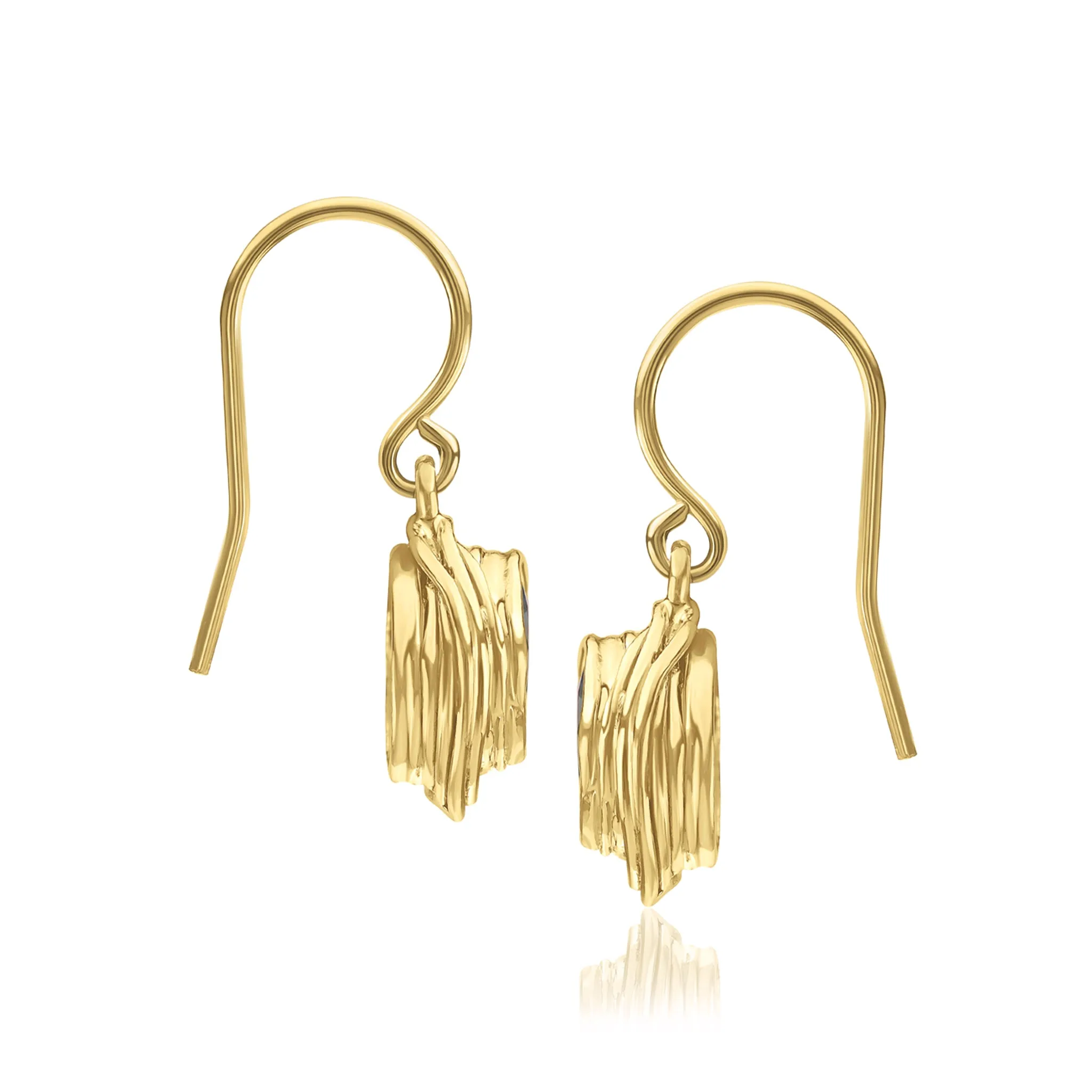 14K Gold Over Sterling Silver Aquamarine CZ Earrings