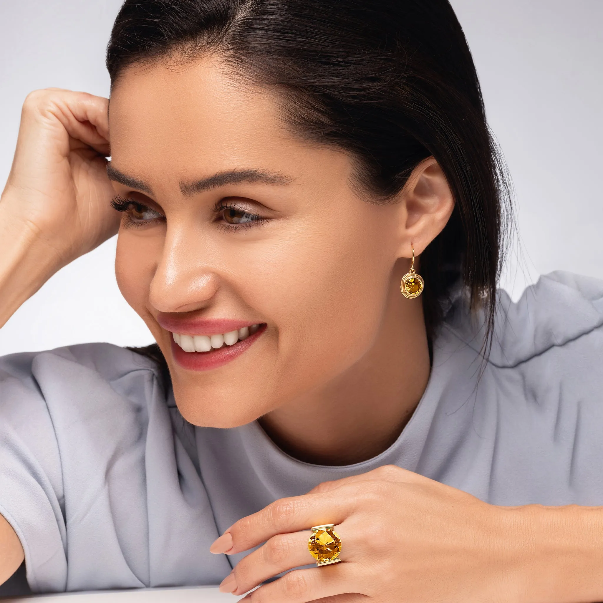 14K Gold Over Sterling Silver Citrine CZ Earrings