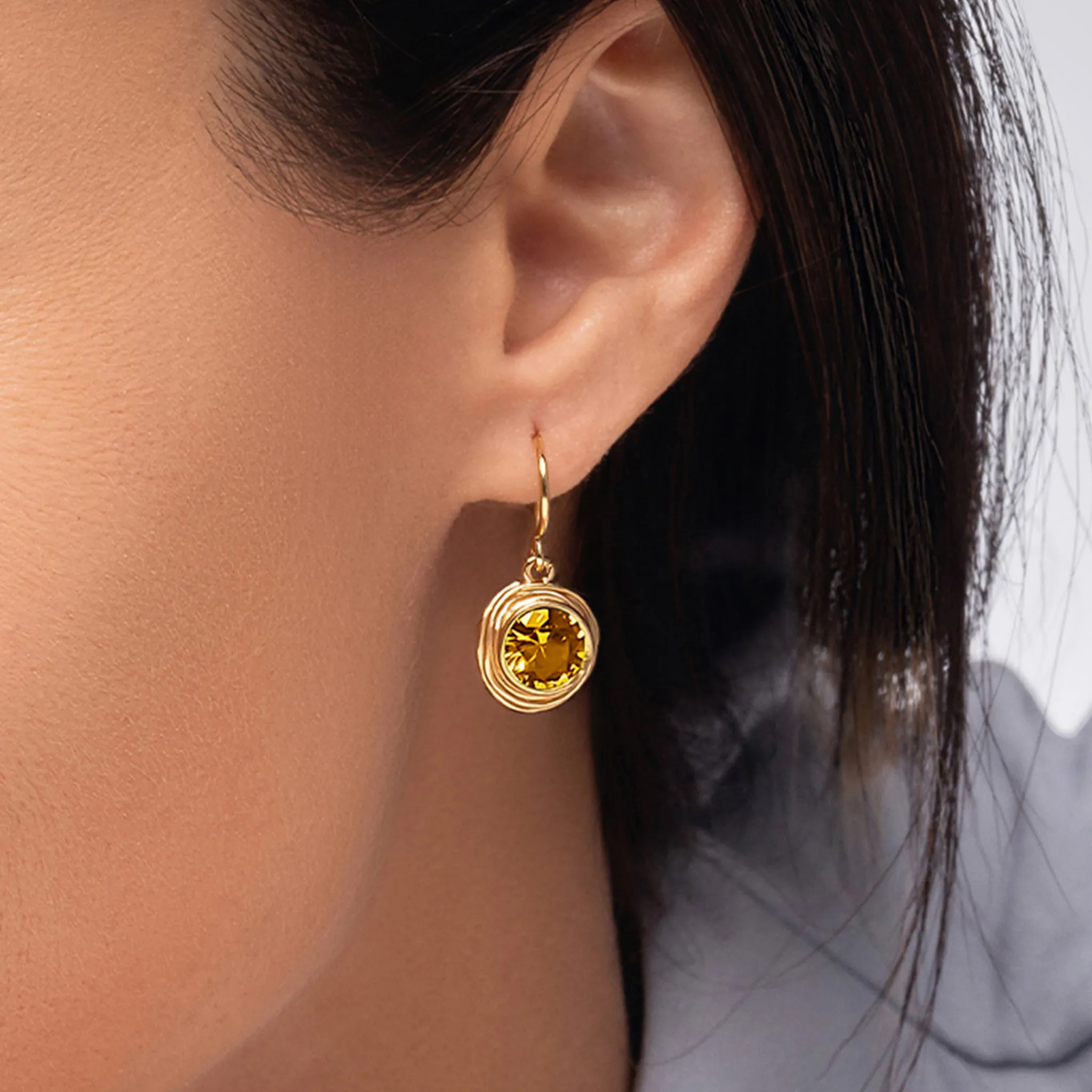 14K Gold Over Sterling Silver Citrine CZ Earrings
