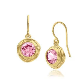 14K Gold Over Sterling Silver Pink CZ Earrings