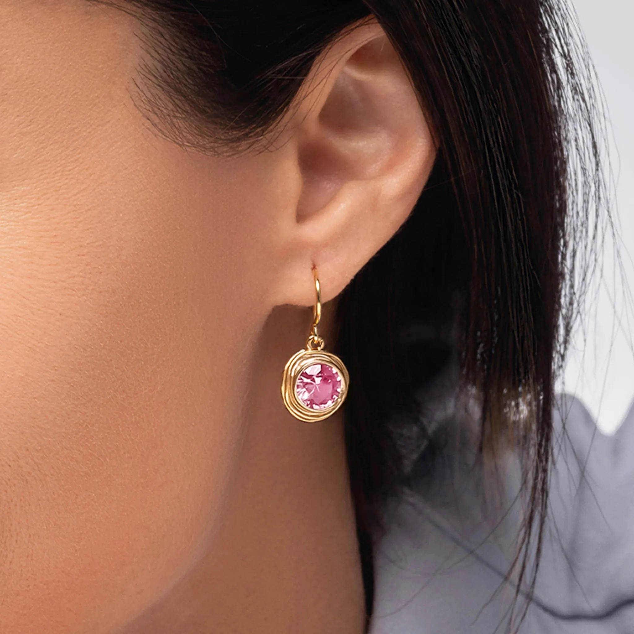 14K Gold Over Sterling Silver Pink CZ Earrings