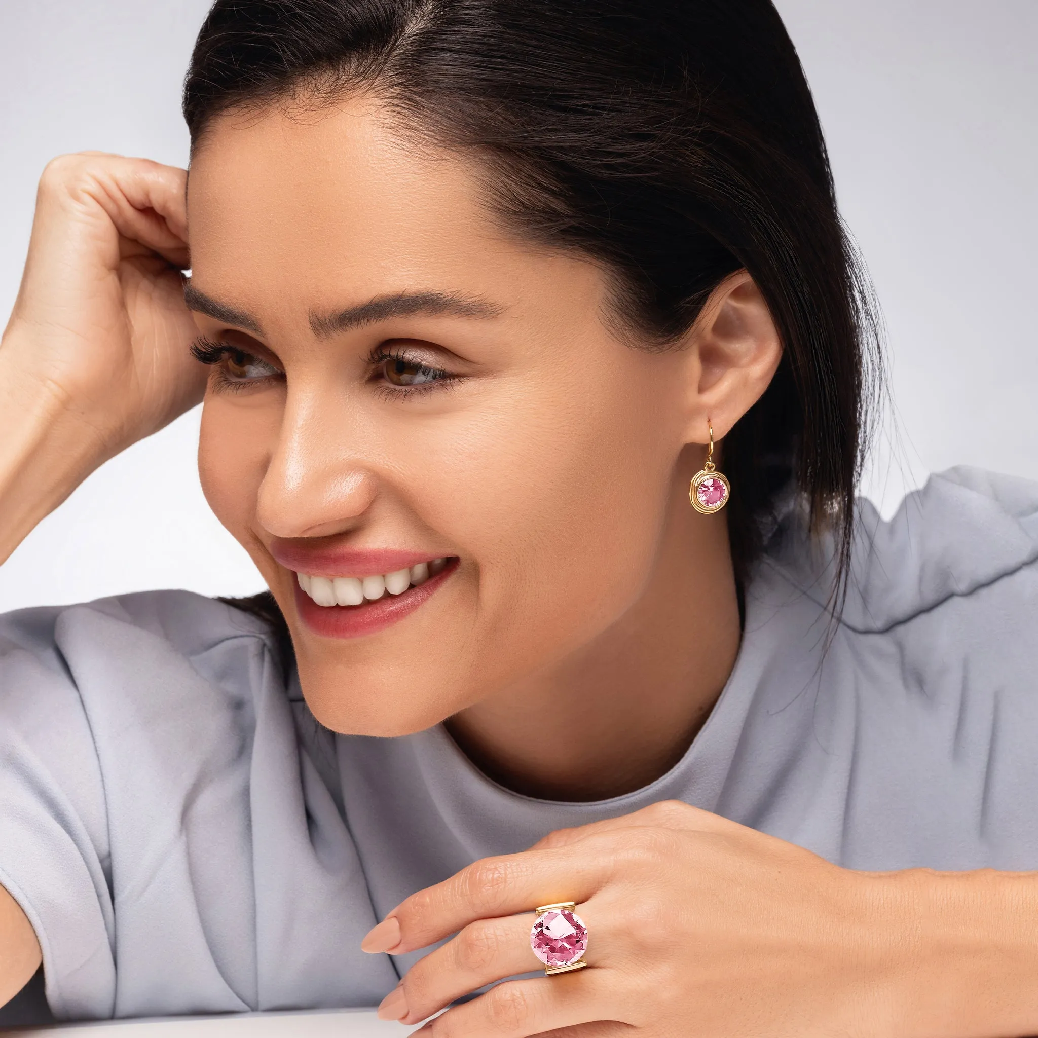 14K Gold Over Sterling Silver Pink CZ Earrings