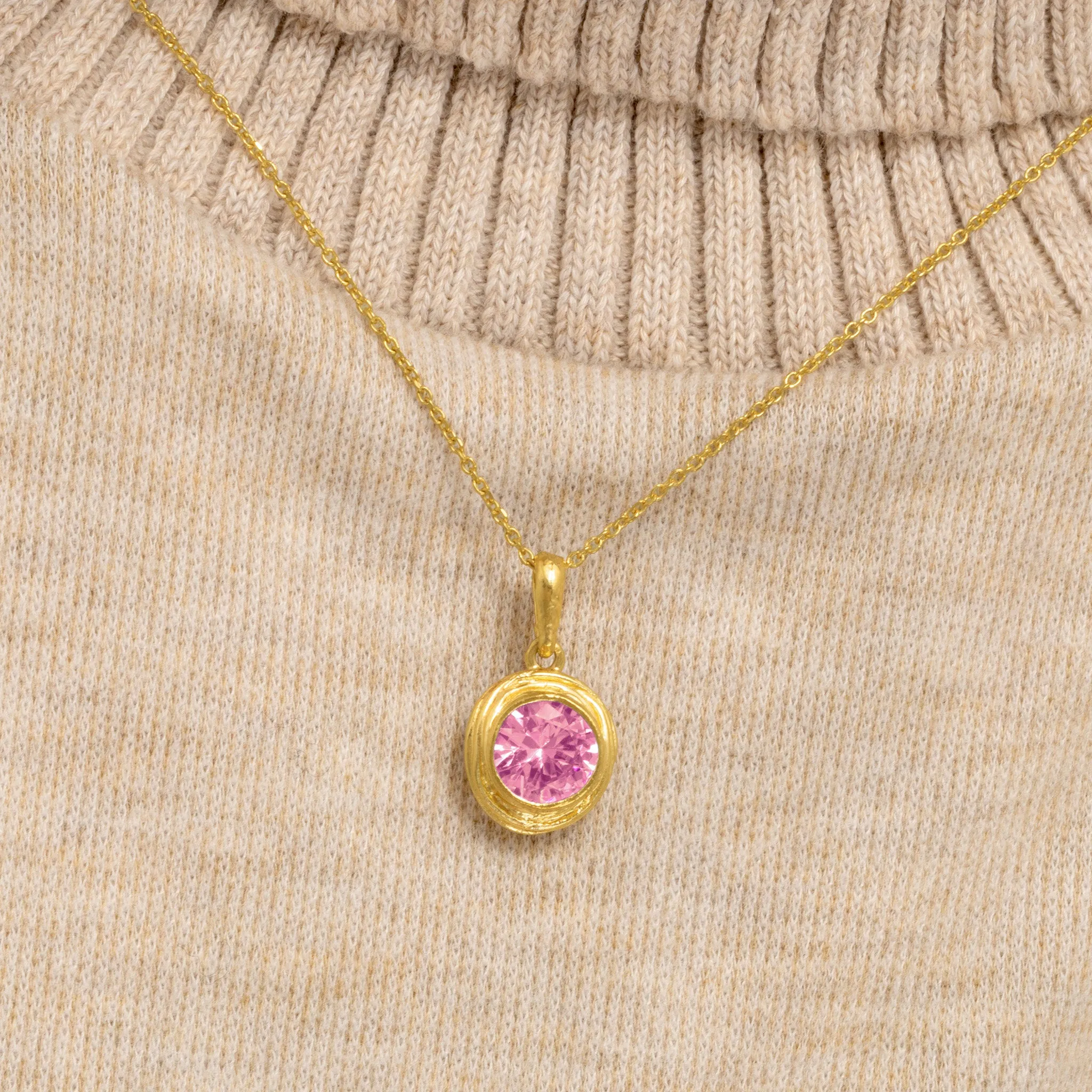 14K Gold Over Sterling Silver Pink CZ Necklace