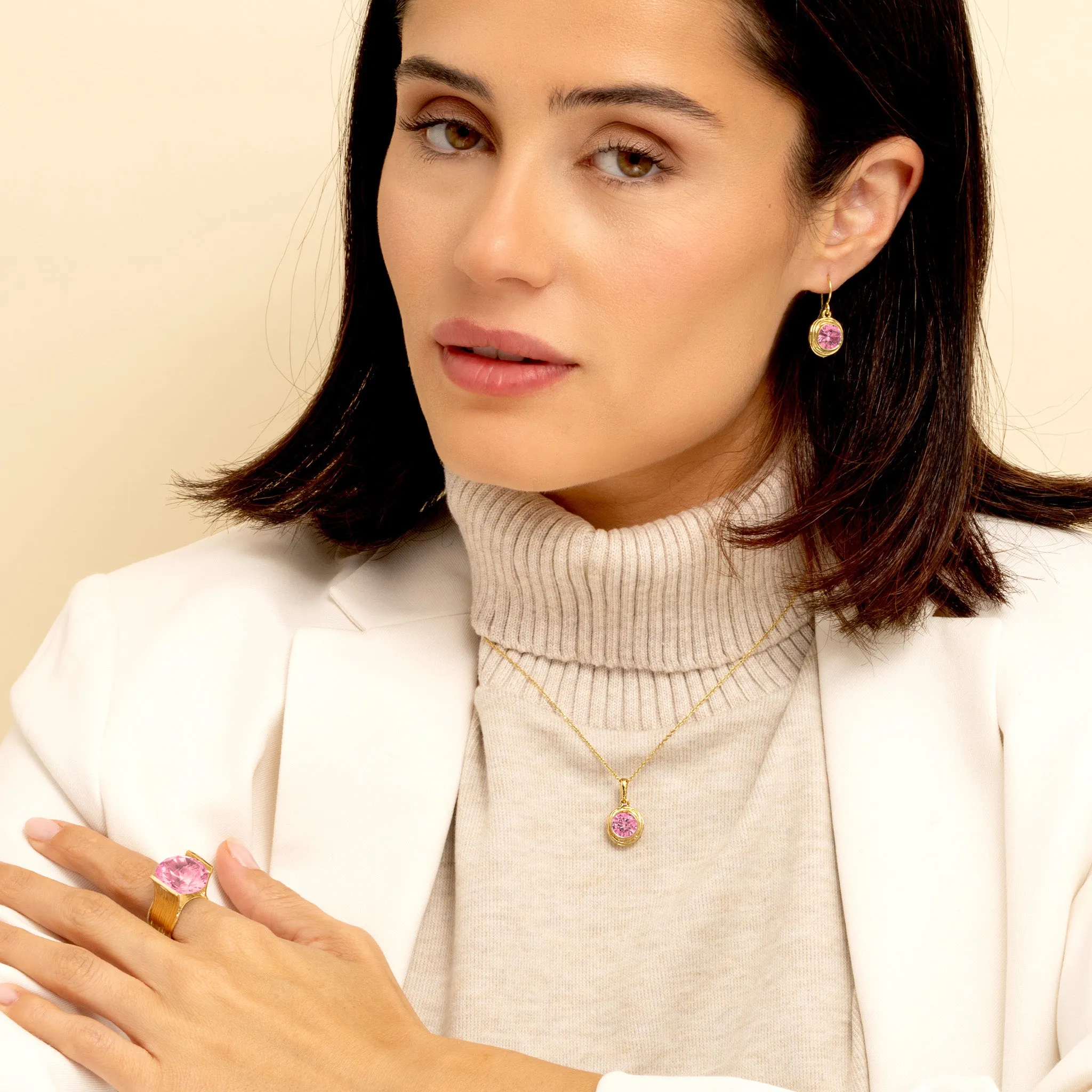 14K Gold Over Sterling Silver Pink CZ Necklace