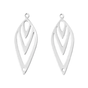 38x14mm Elongated Art Deco Connector from the Deco Collection - Rhodium Plated (1 Pair)