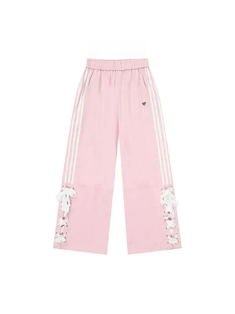 Casual Pants Wide Pink Sweet