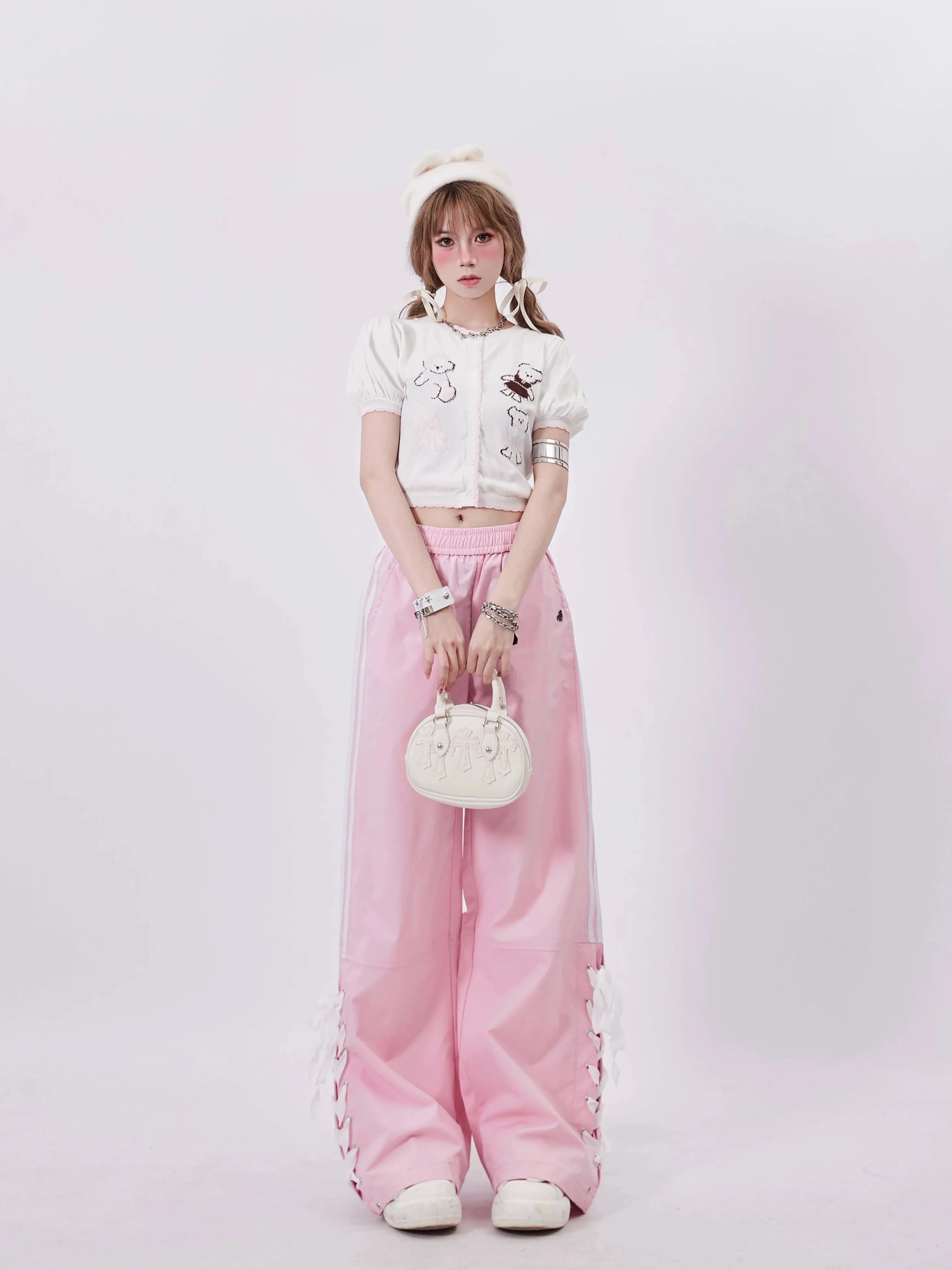 Casual Pants Wide Pink Sweet