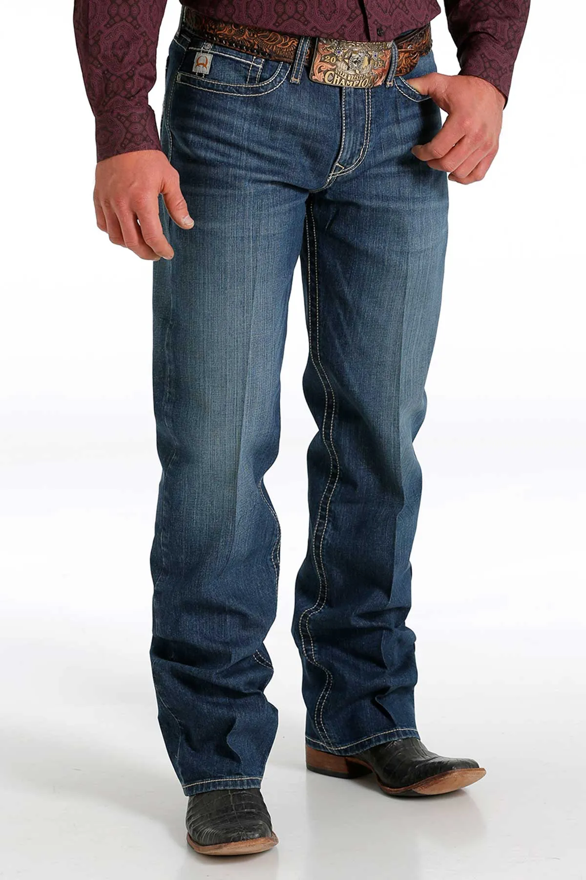 Cinch Men's Grant Relaxed Fit Bootcut Jean in Medium Stonewash