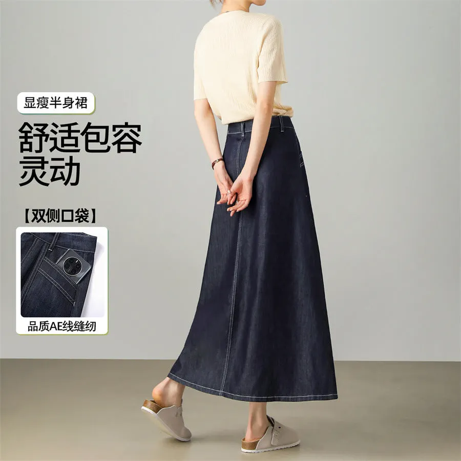Customized new spring fashion A-shaped skirt high waist and thin versatile temperament hip covering medium and long denim skirt
