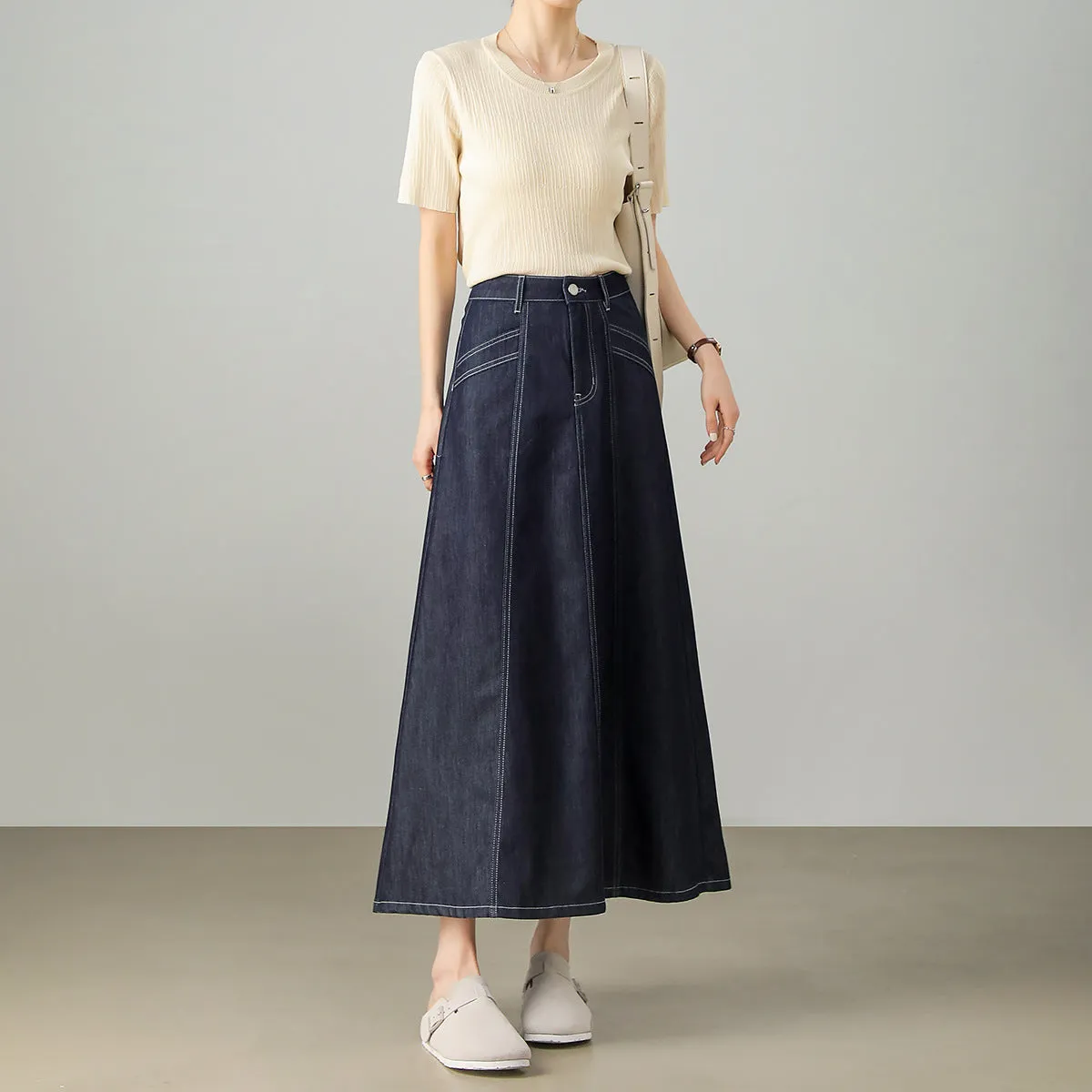 Customized new spring fashion A-shaped skirt high waist and thin versatile temperament hip covering medium and long denim skirt