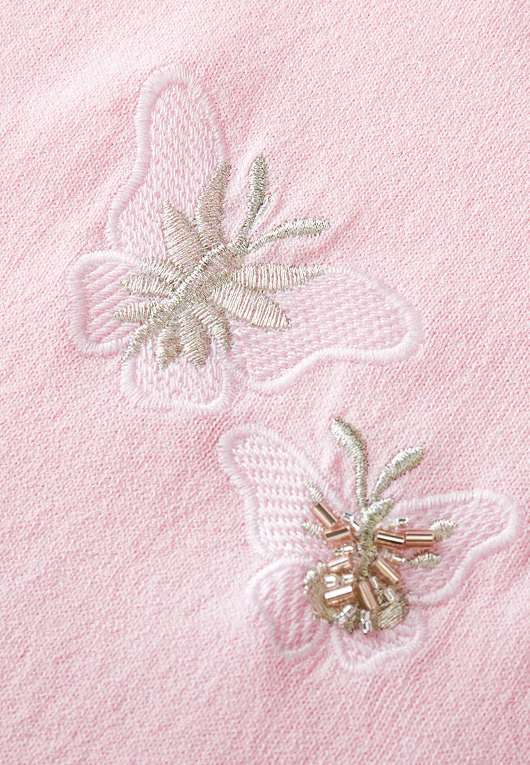 Embroidery-detail Ribbed-trim Knitted Top
