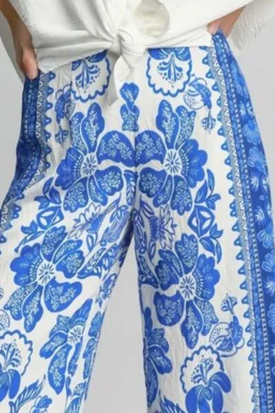 Floral Border Print Wide-Leg Pants – Boho Chic Lightweight Trousers