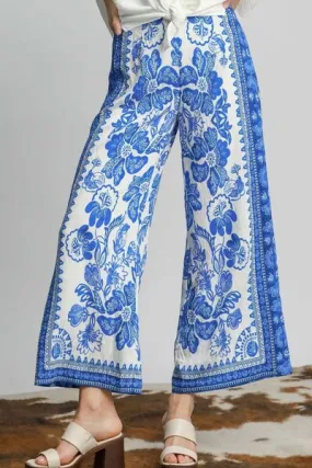 Floral Border Print Wide-Leg Pants – Boho Chic Lightweight Trousers