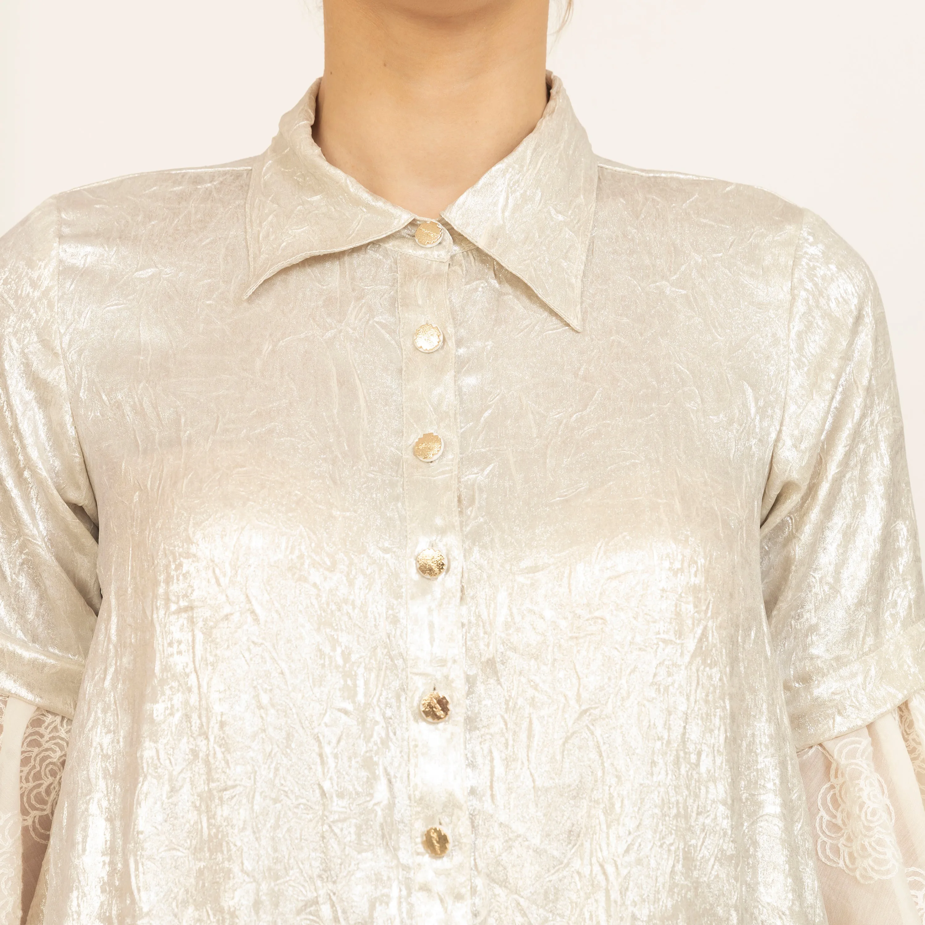 Golden Top With Foil Print and Silk Embroidery