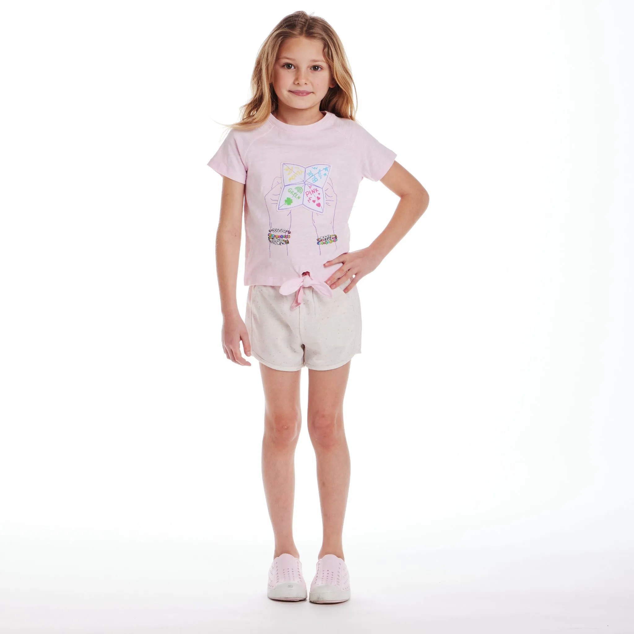 Kids (2-6x) Pink Raglan Sleeve Knot Detail Tee | Fortune Teller Graphic