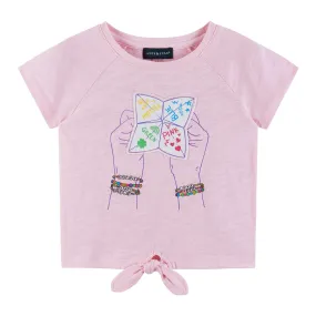 Kids (2-6x) Pink Raglan Sleeve Knot Detail Tee | Fortune Teller Graphic