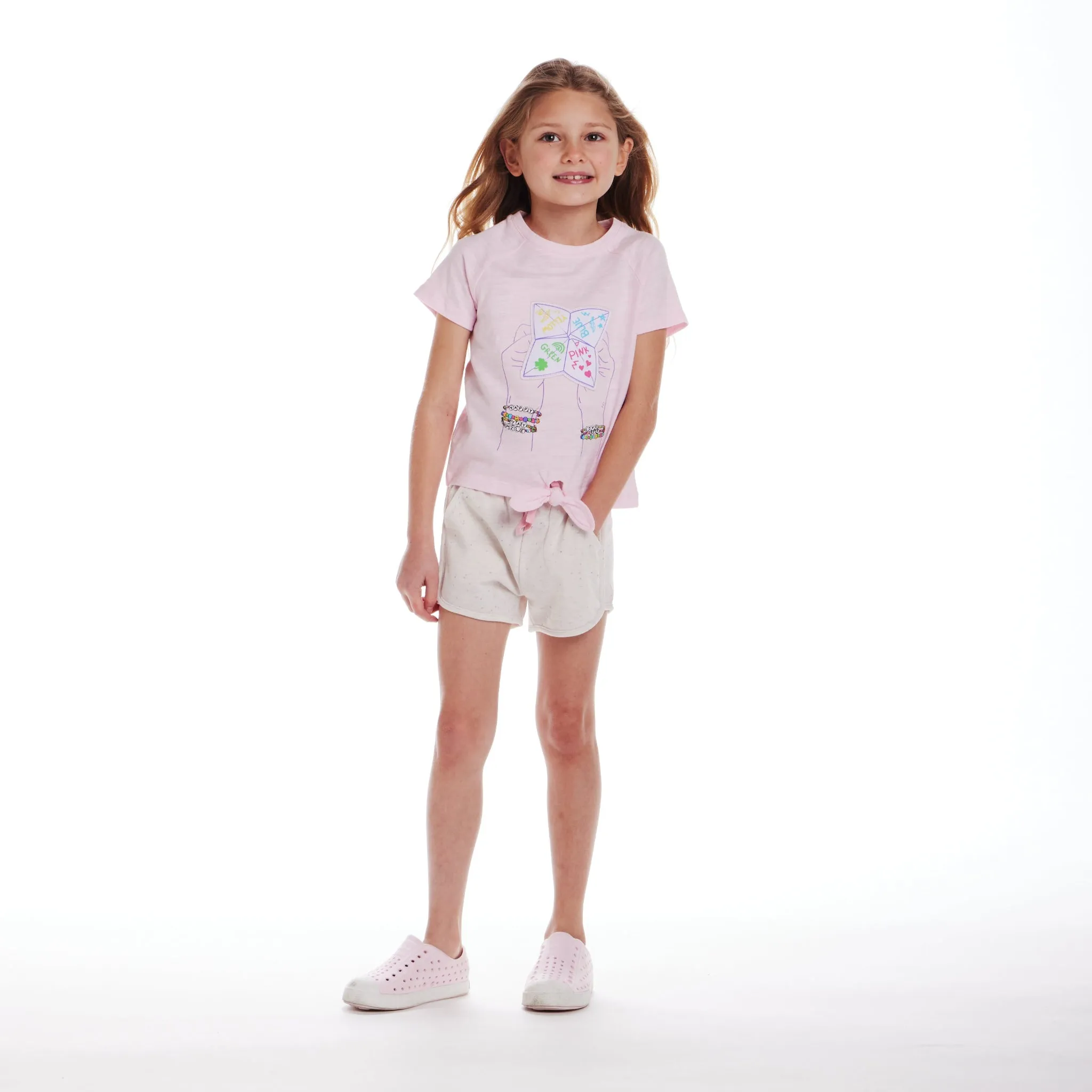 Kids (2-6x) Pink Raglan Sleeve Knot Detail Tee | Fortune Teller Graphic