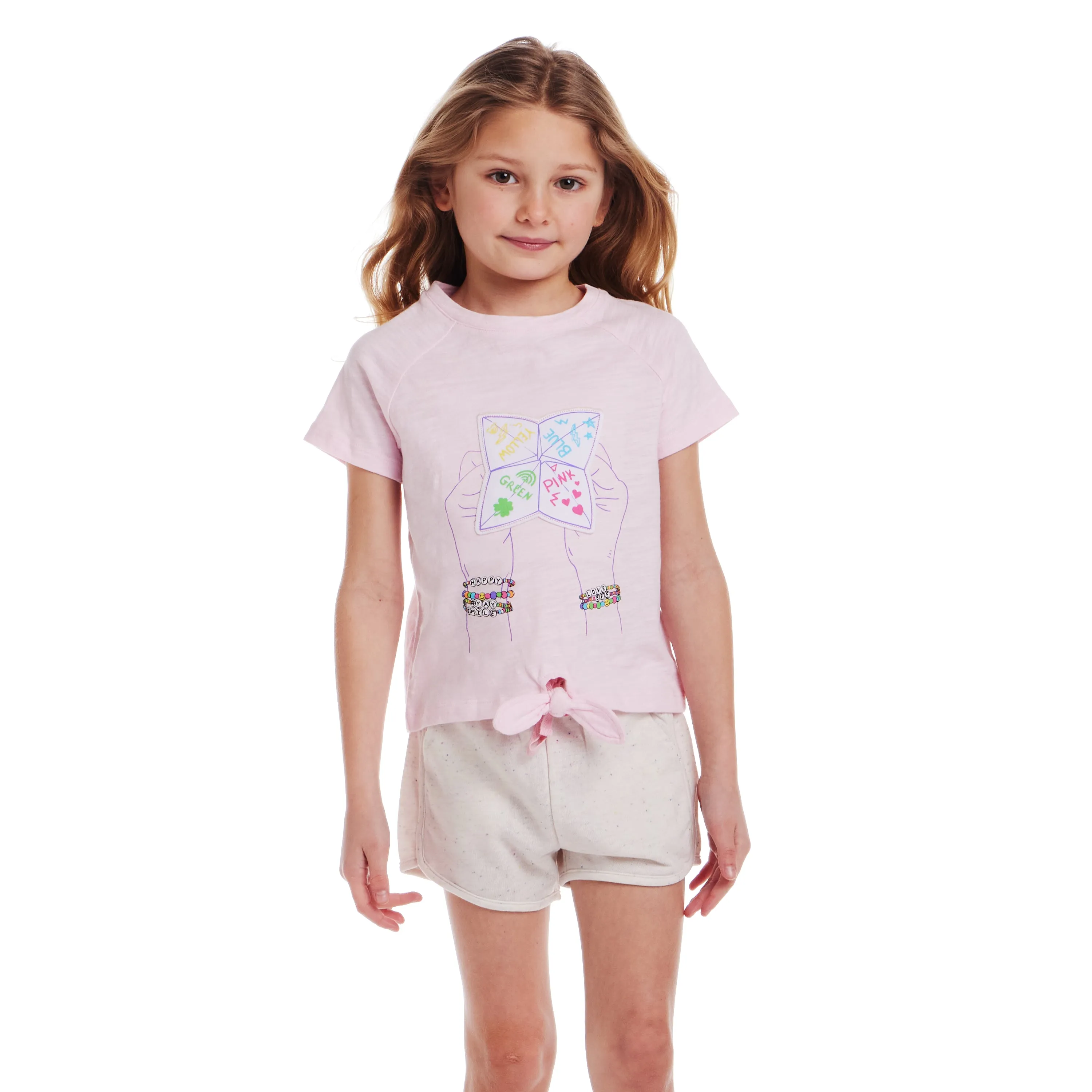 Kids (2-6x) Pink Raglan Sleeve Knot Detail Tee | Fortune Teller Graphic