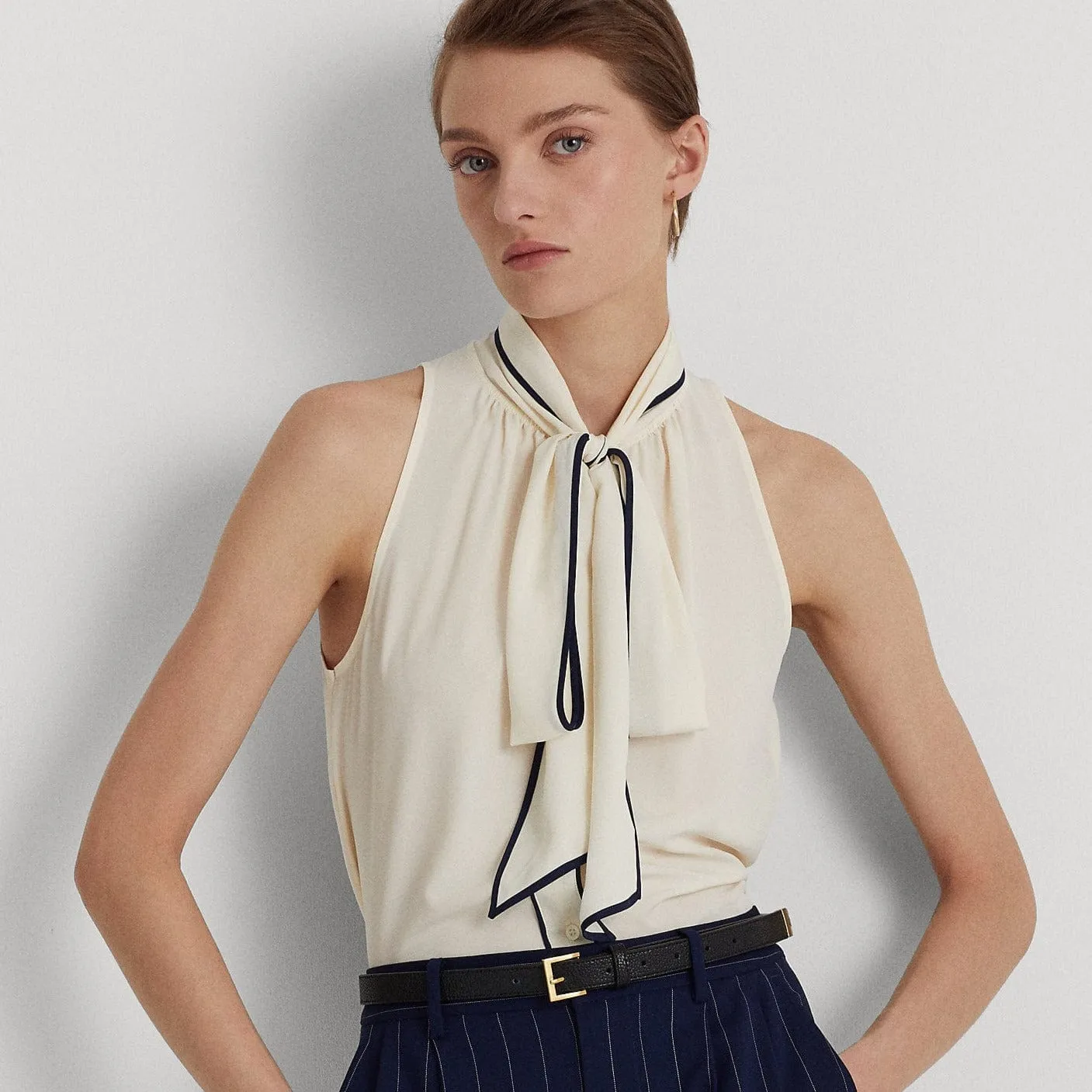 Lauren Ralph Lauren Tie-Neck Crepe Sleeveless Blouse