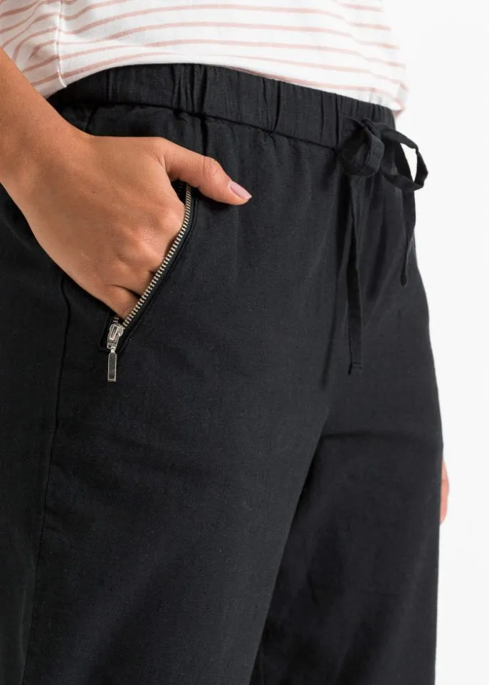 Linen trousers 7/8 Bodyflirt, black