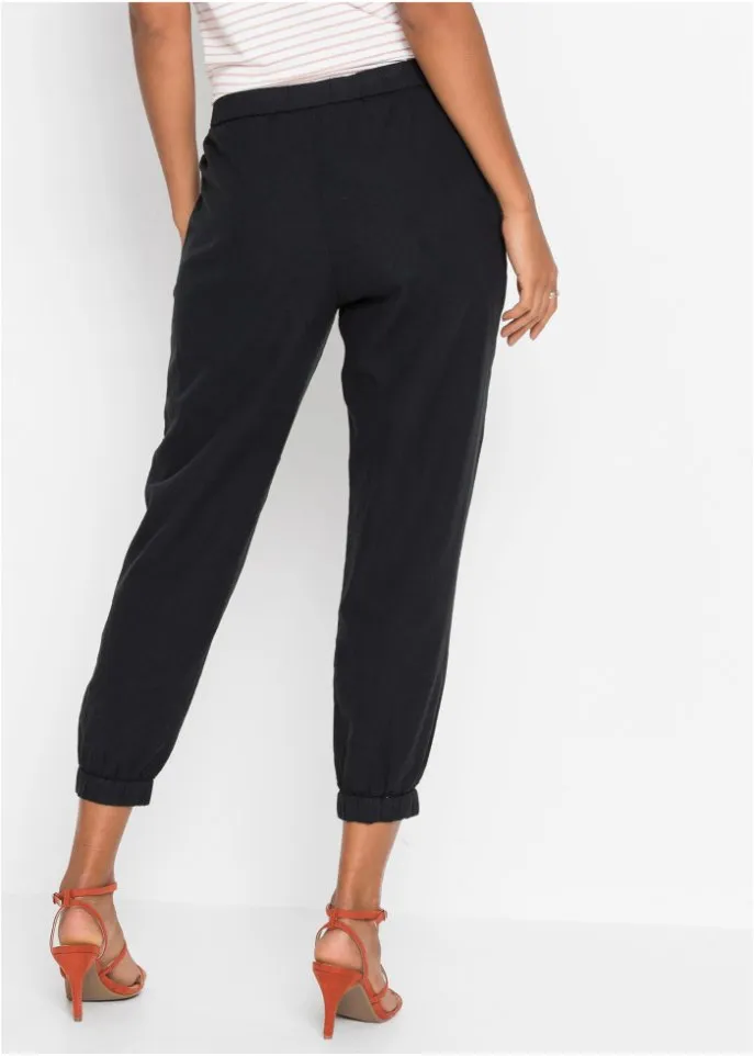 Linen trousers 7/8 Bodyflirt, black