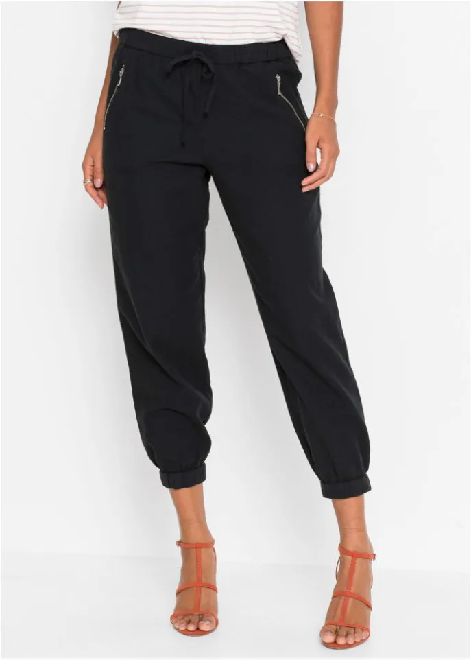 Linen trousers 7/8 Bodyflirt, black