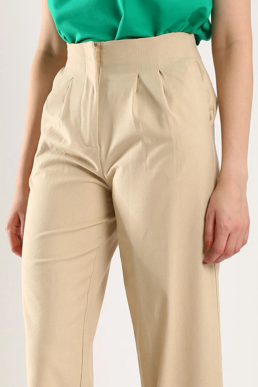 Lisa Classic Linen Wide Leg Pants in Beige