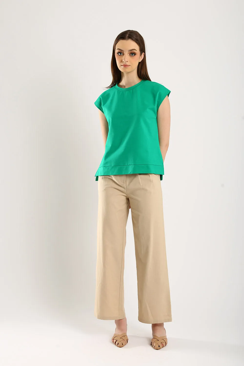 Lisa Classic Linen Wide Leg Pants in Beige