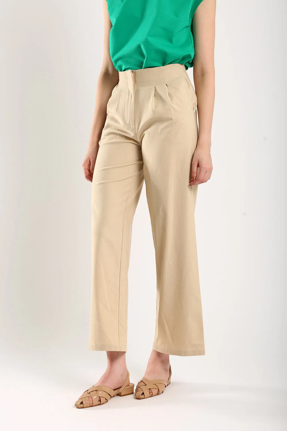 Lisa Classic Linen Wide Leg Pants in Beige
