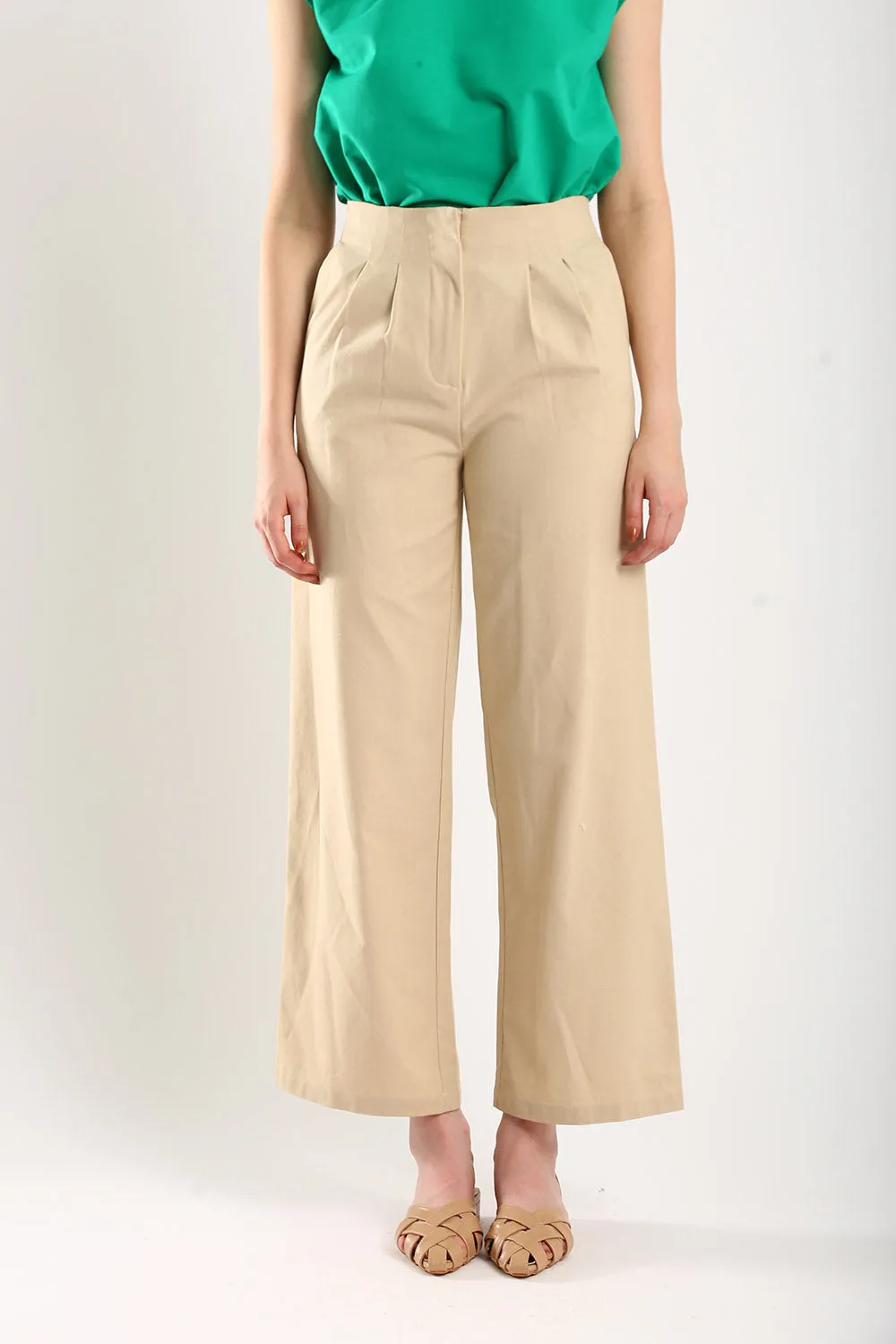 Lisa Classic Linen Wide Leg Pants in Beige