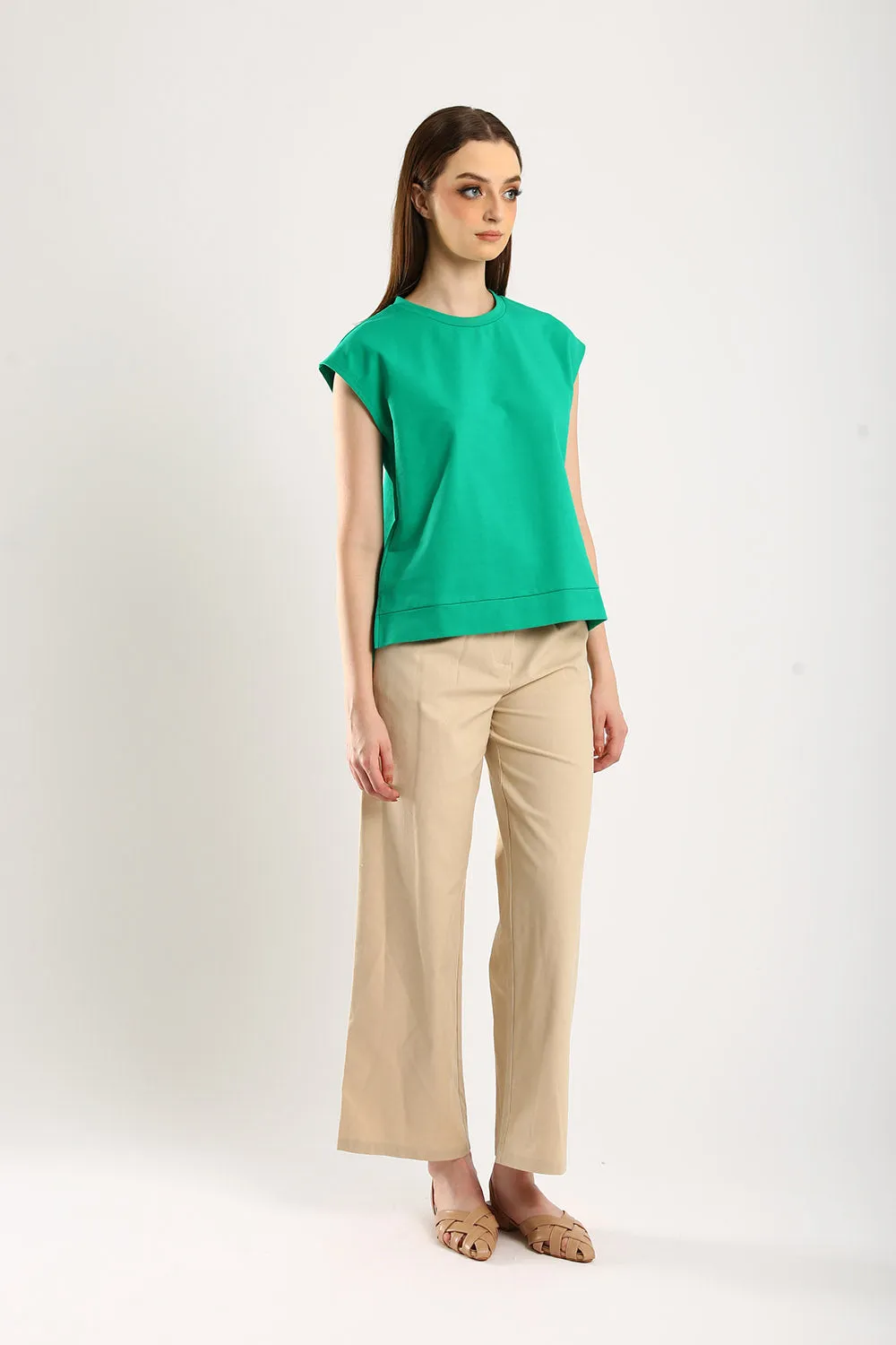 Lisa Classic Linen Wide Leg Pants in Beige