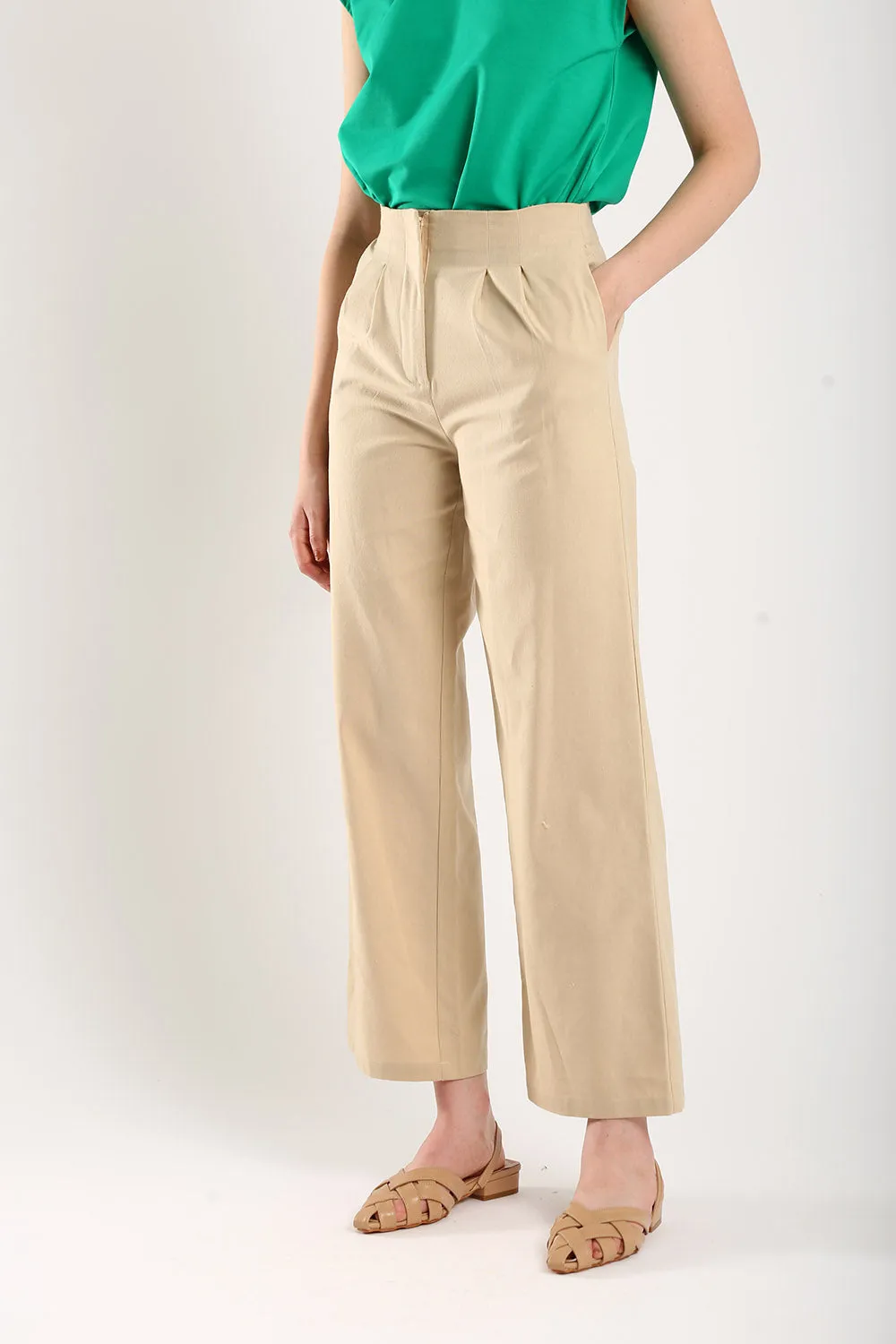 Lisa Classic Linen Wide Leg Pants in Beige
