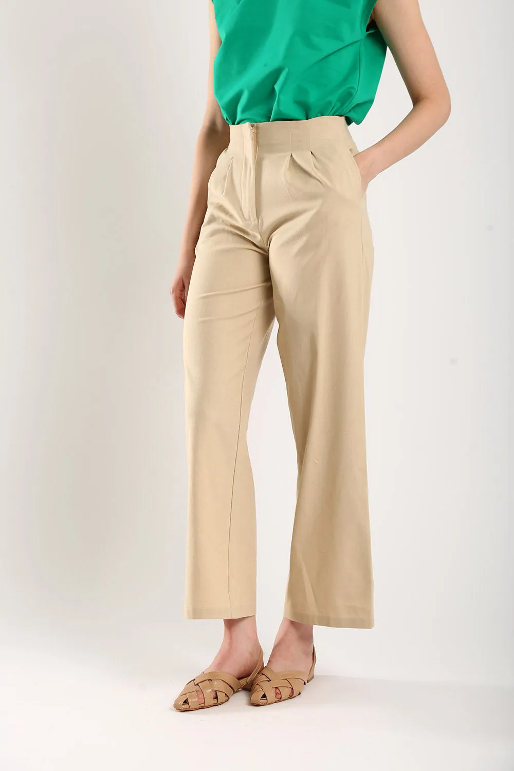 Lisa Classic Linen Wide Leg Pants in Beige