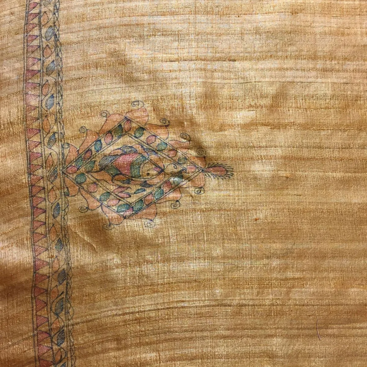 Madhubani Painted Mustard Yellow Saree | Tussar Ghicha Silk | Elegant | Artistic