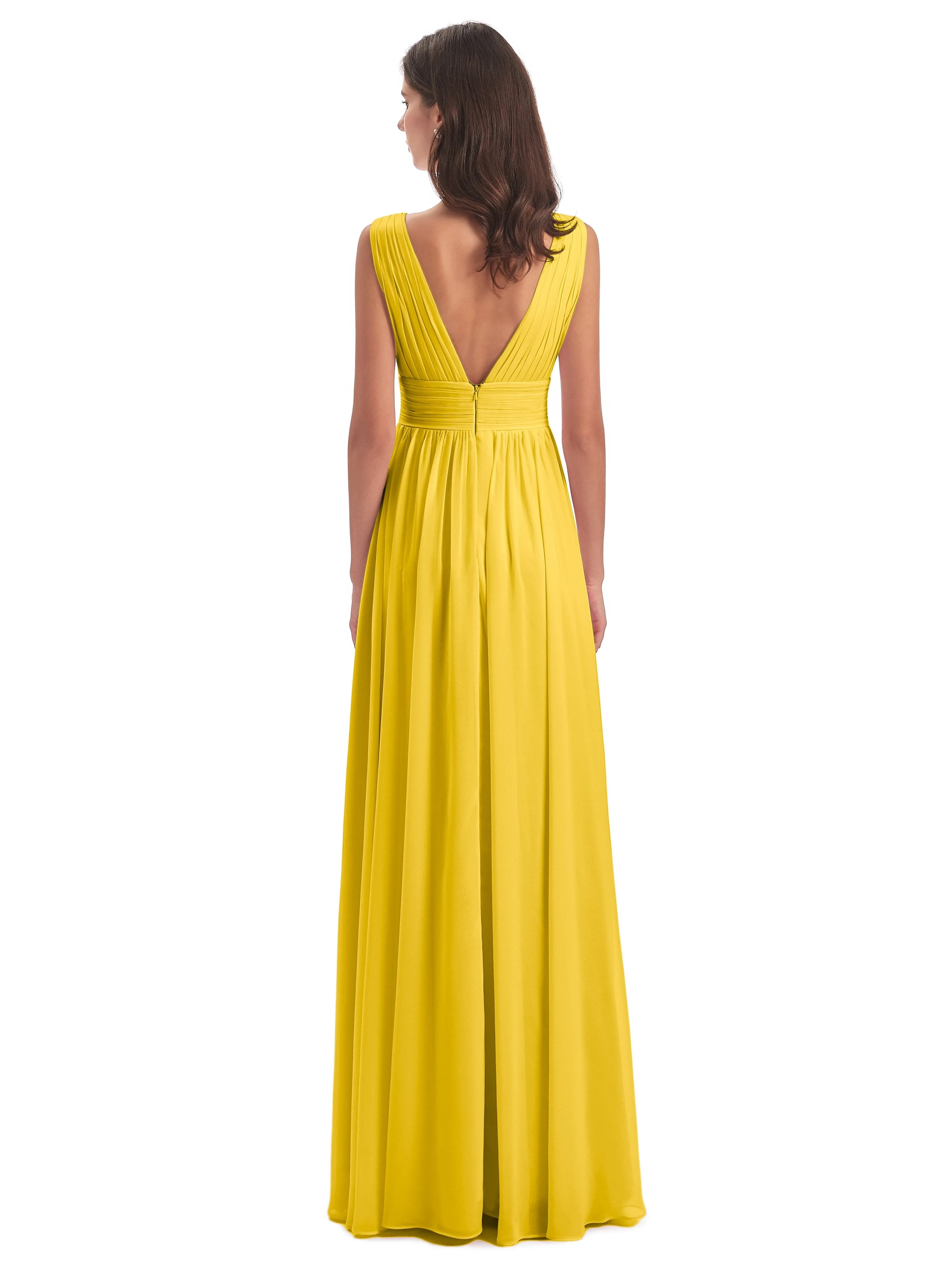 Marigold Bridesmaid Charming Chiffon V Neck Split Long Bridesmaid Dresses
