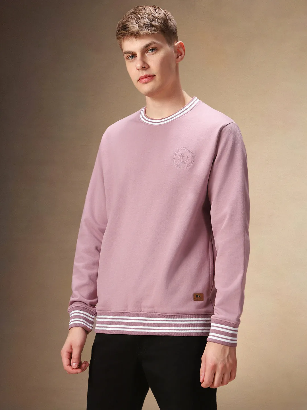 Men's Dusty Pink Crew Neck Full Sleeves Sweatshirt