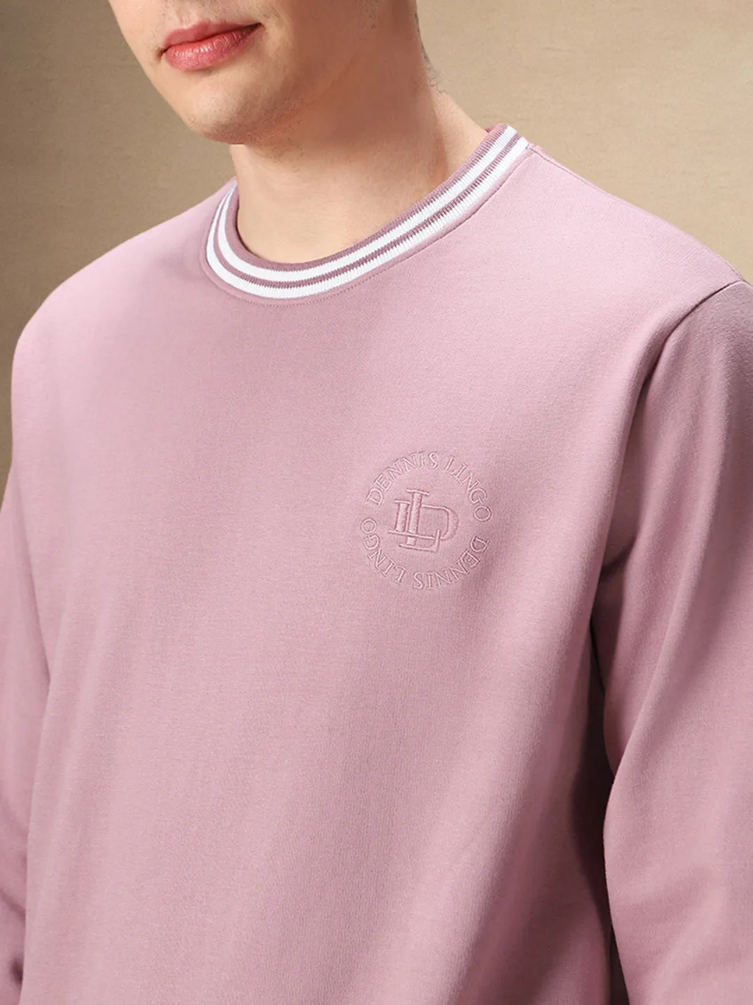 Men's Dusty Pink Crew Neck Full Sleeves Sweatshirt