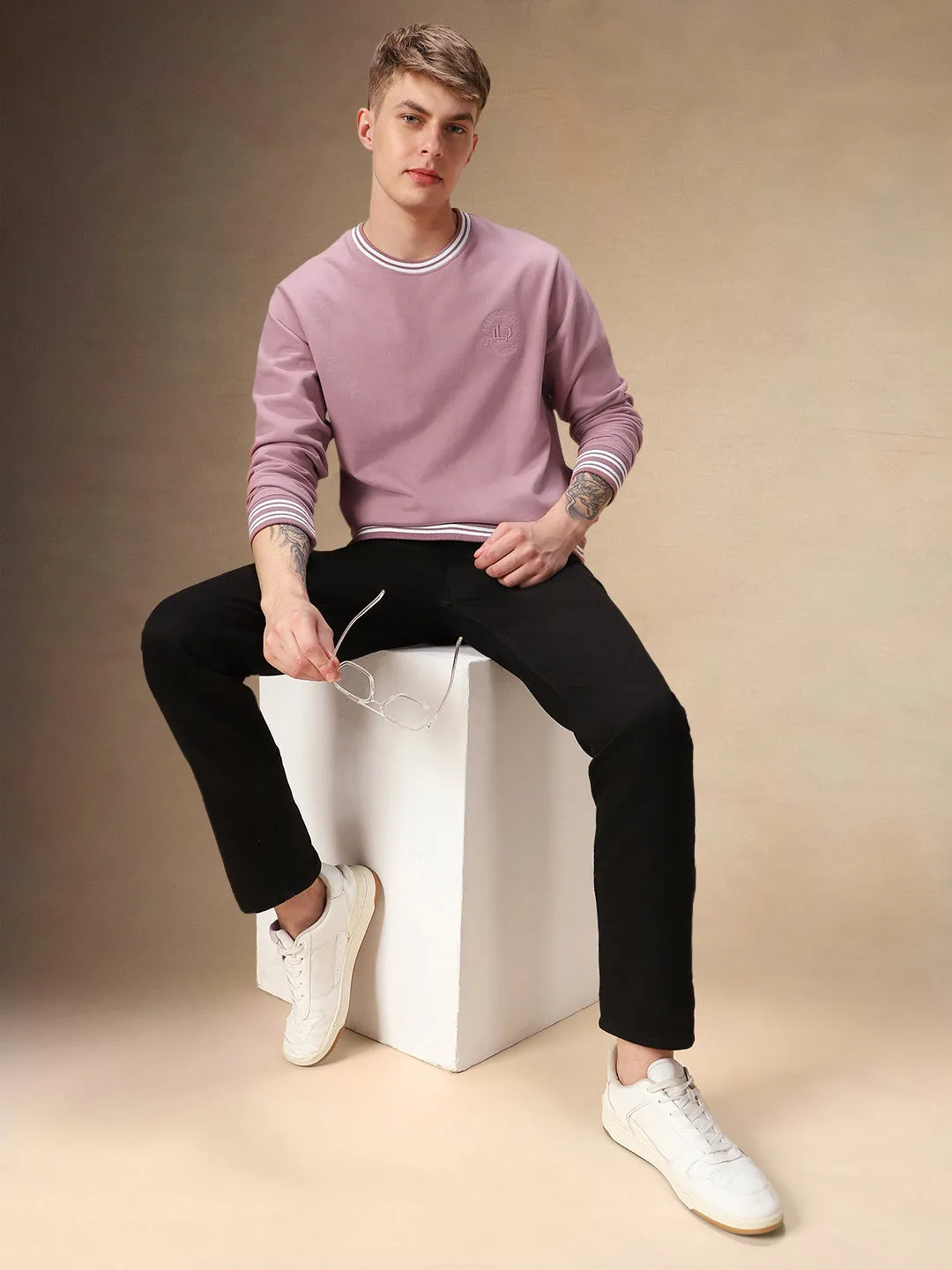 Men's Dusty Pink Crew Neck Full Sleeves Sweatshirt