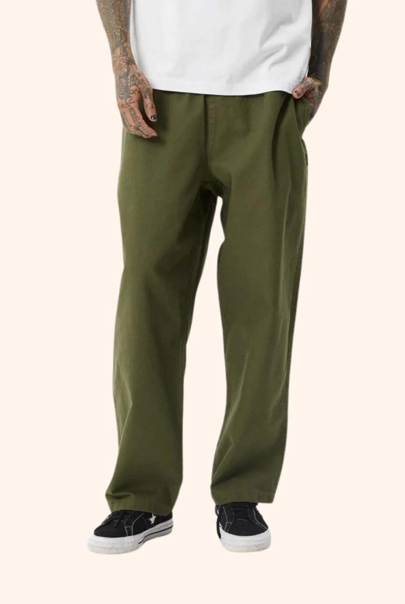 Ninety Eights Baggy Elastic Waist Pants Military