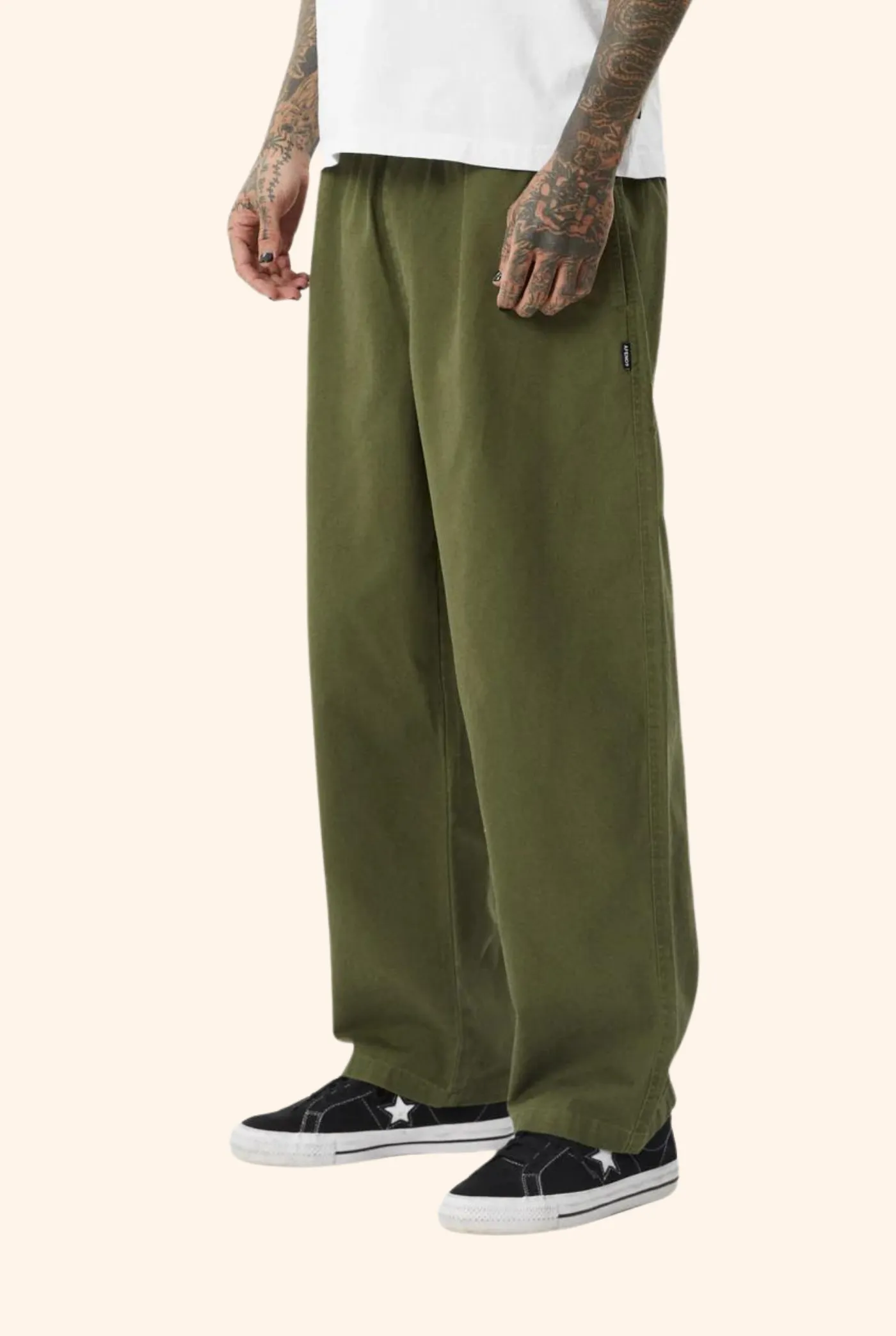 Ninety Eights Baggy Elastic Waist Pants Military