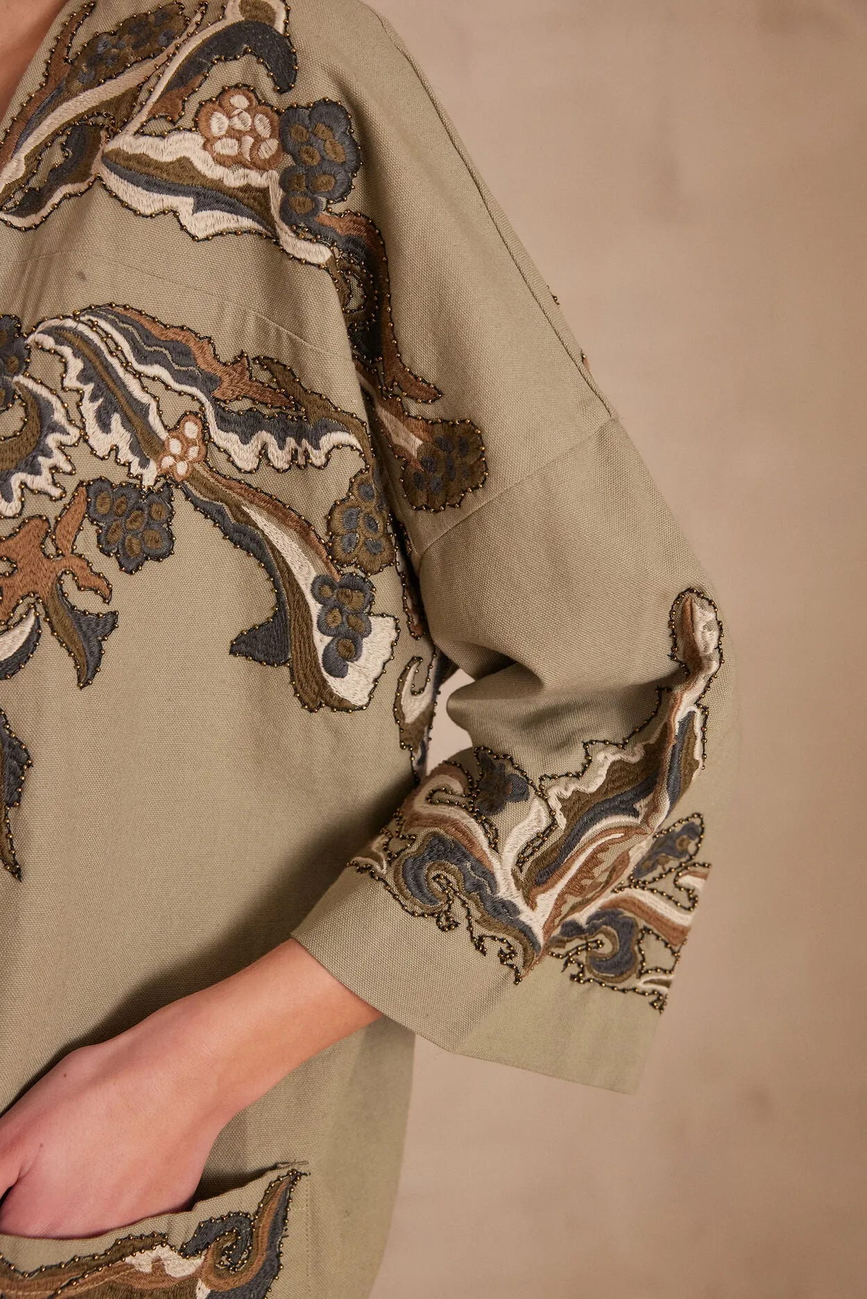 NOURIA LEAF GREEN EMBROIDERED JACKET