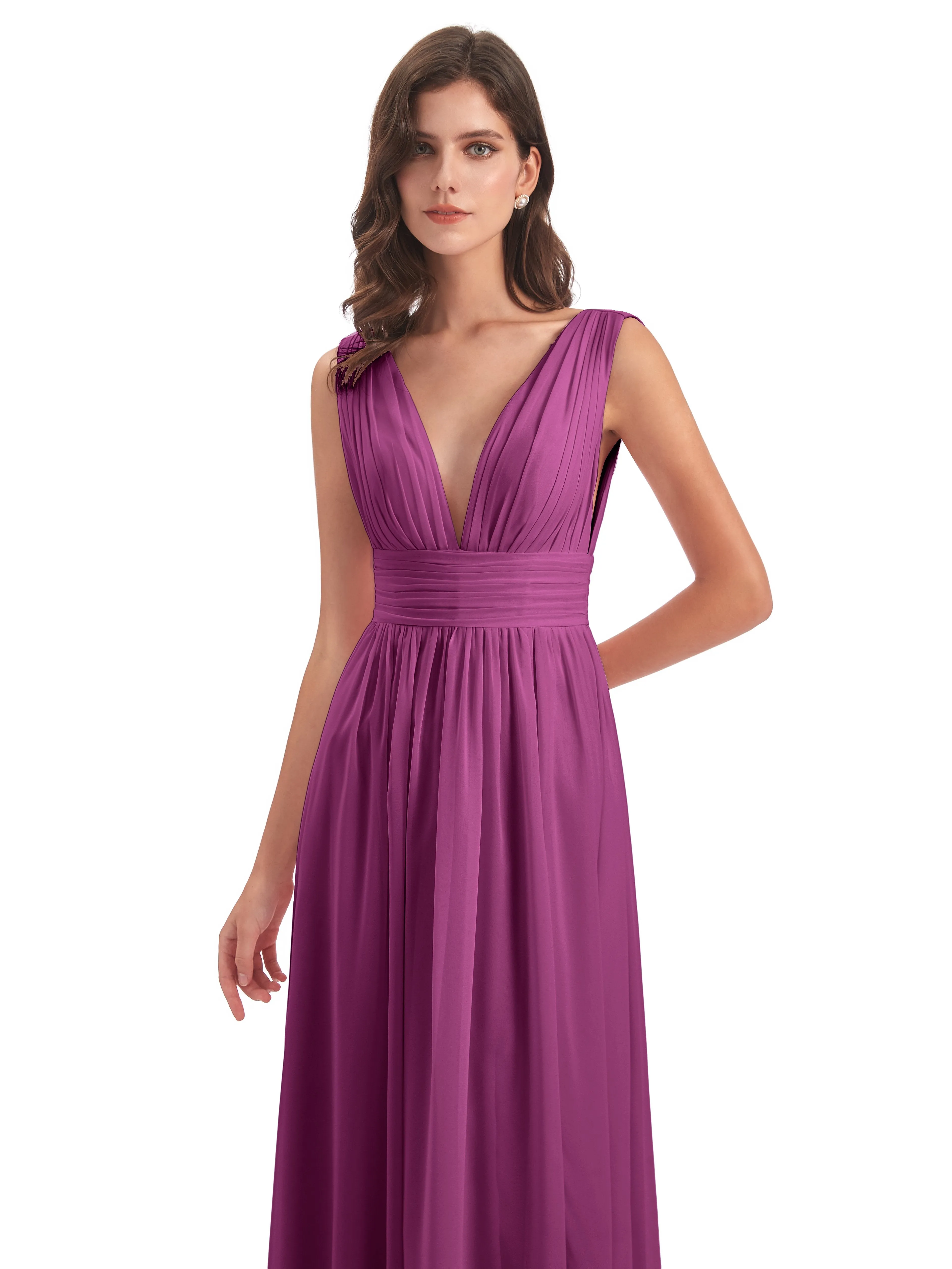 Orchid Bridesmaid Dress Charming Chiffon V Neck Split Long Bridesmaid Dresses