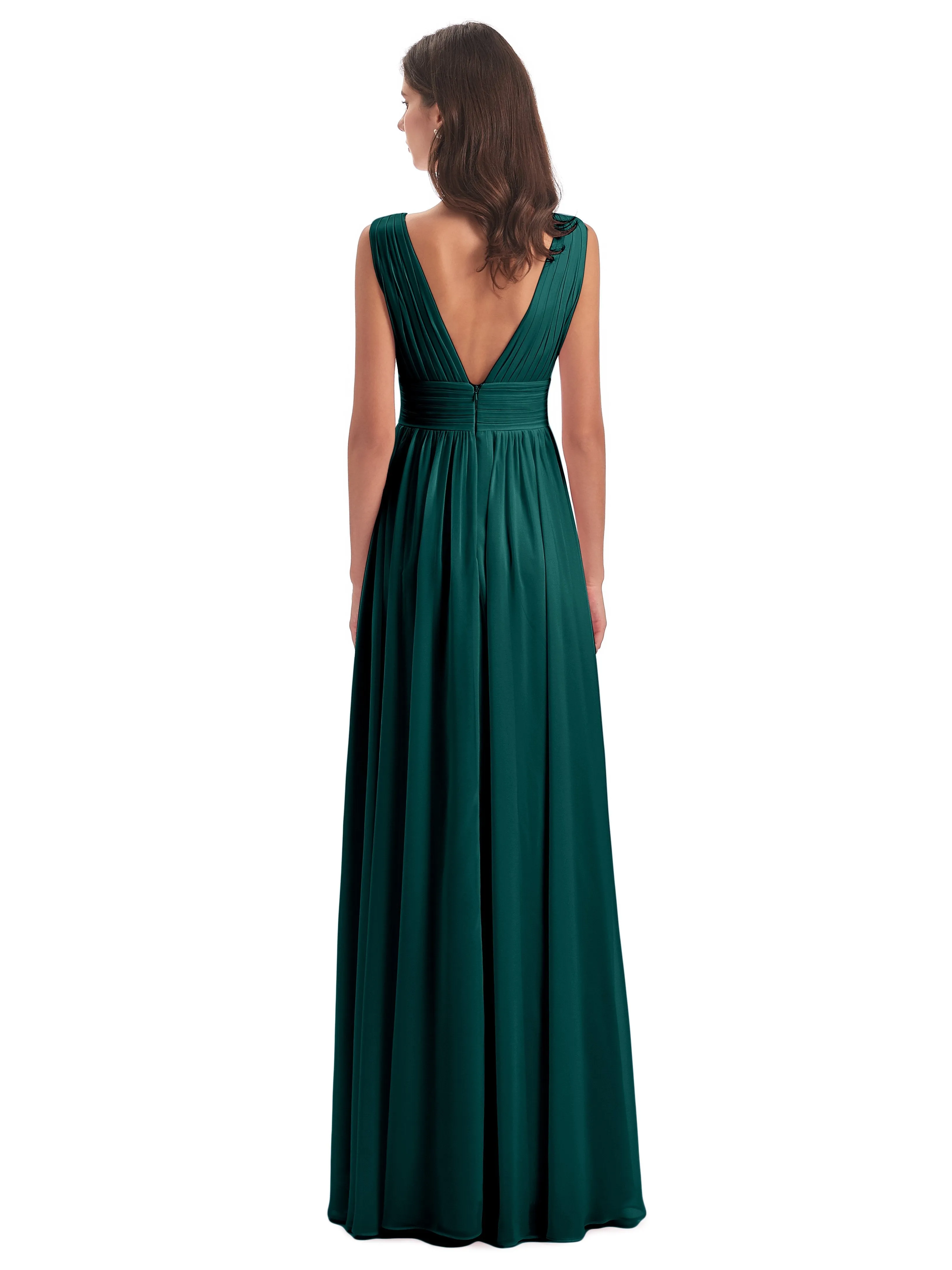 Peacock Bridesmaid Dress Charming Chiffon V Neck Split Long Bridesmaid Dresses