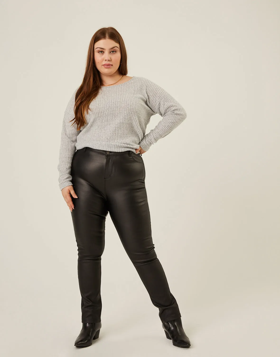 Plus Size Soft Ribbed Long Sleeve Tee