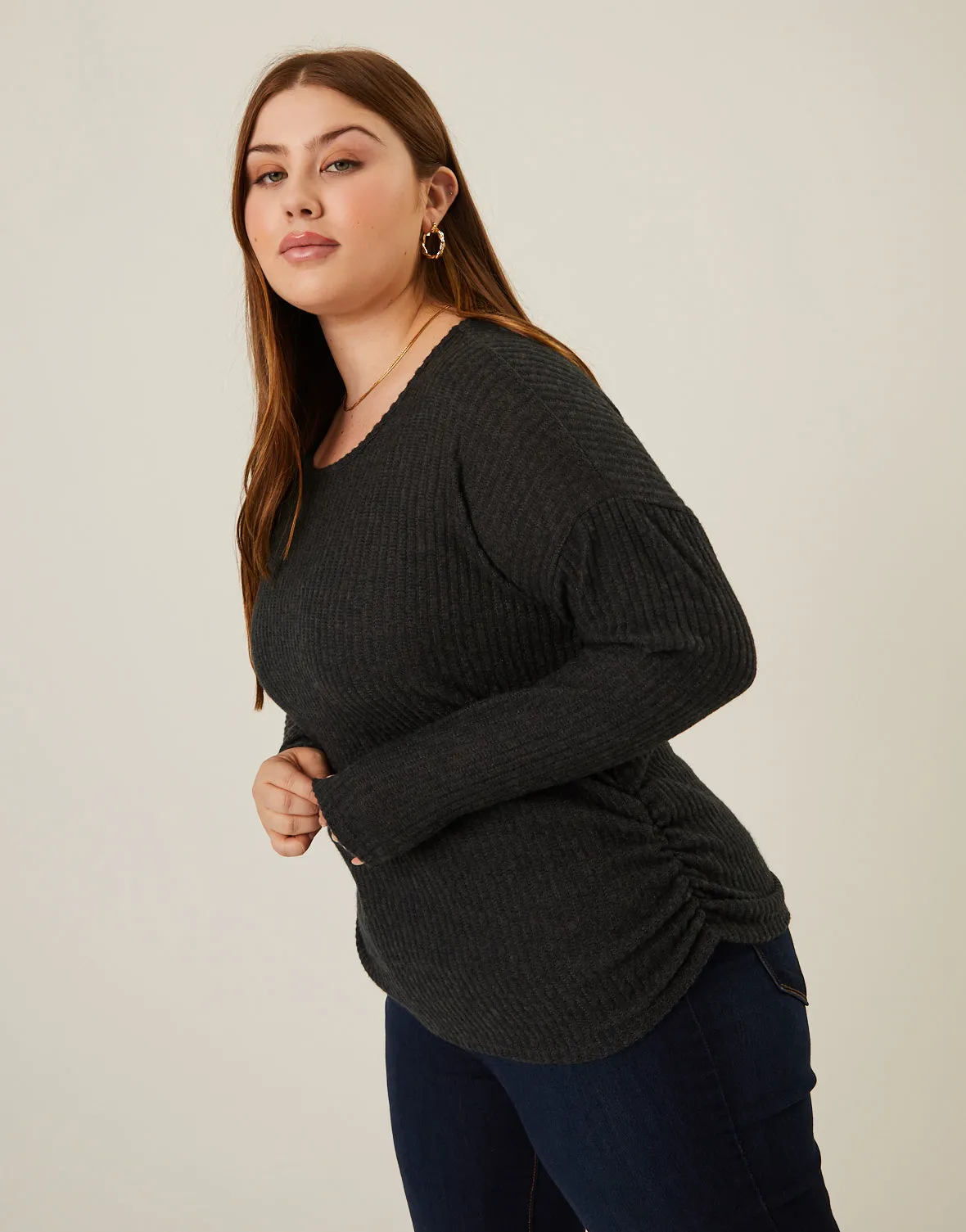 Plus Size Soft Ribbed Long Sleeve Tee