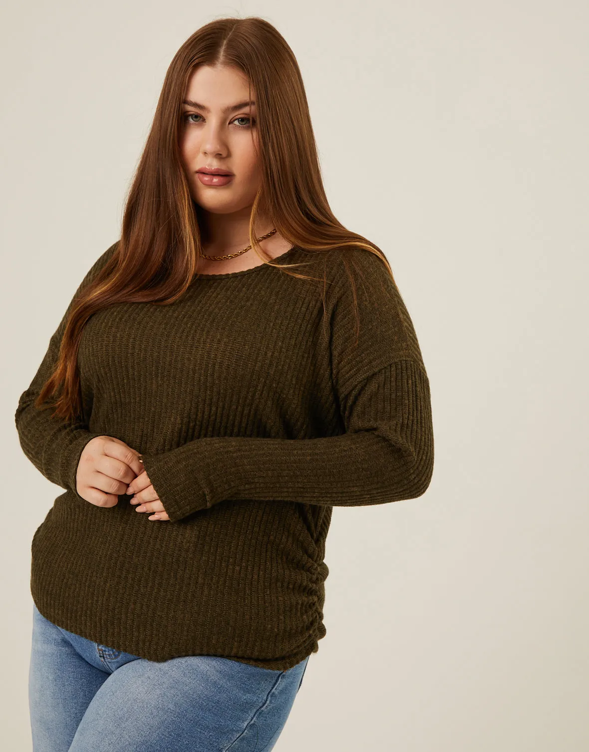 Plus Size Soft Ribbed Long Sleeve Tee