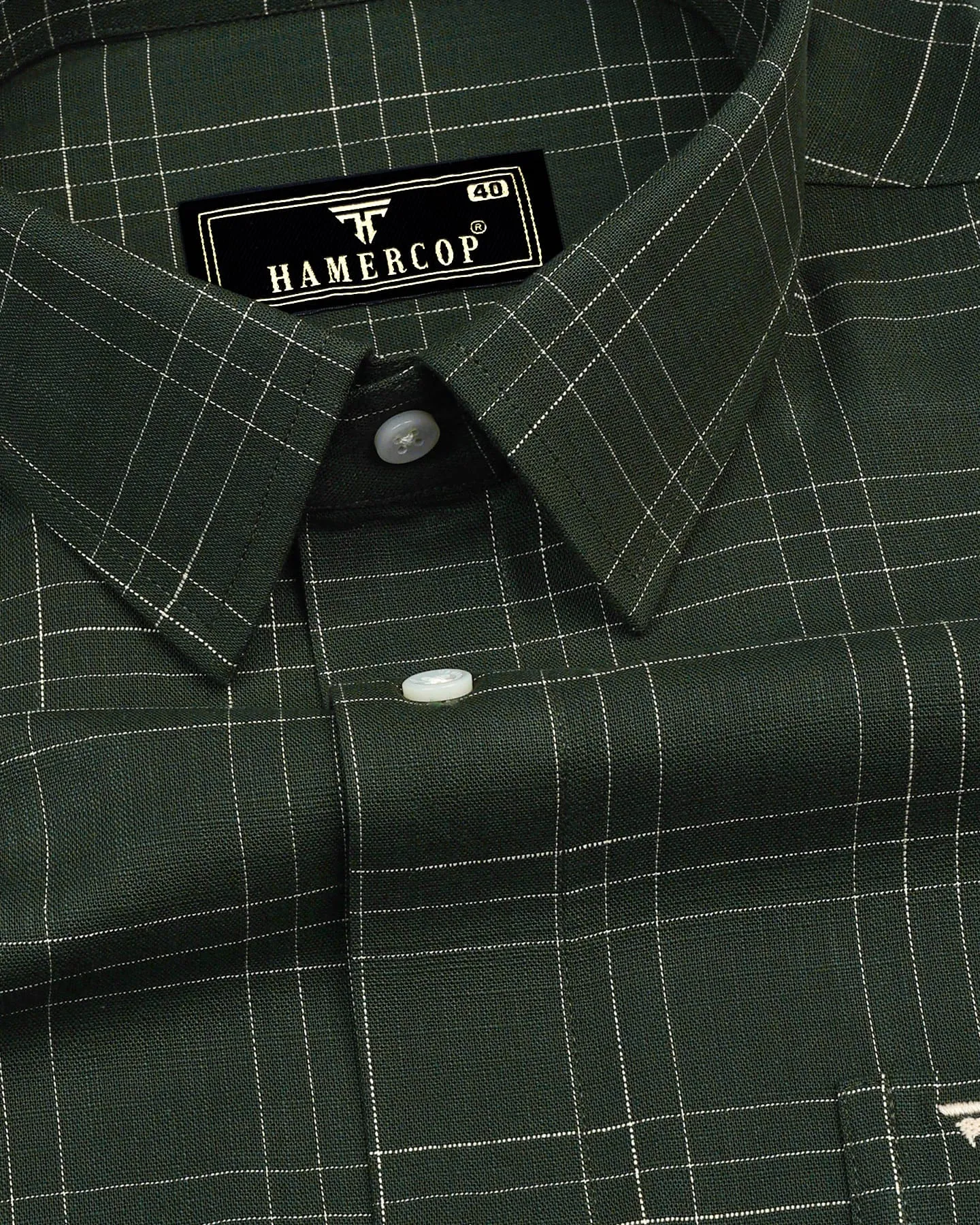Reston Green With Cream Linen Cotton Check Shirt